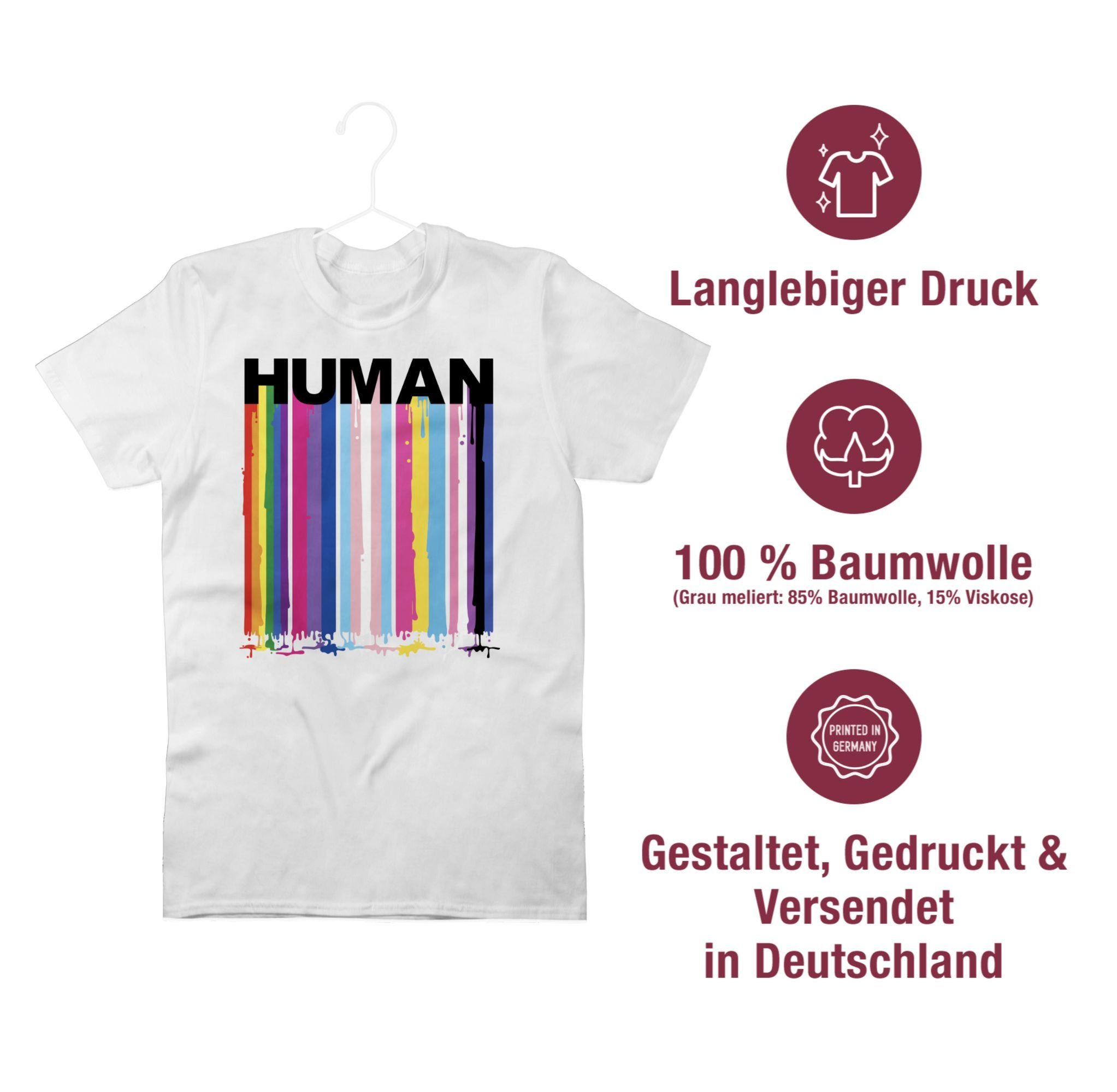 Kleidung LGBT Tropfen Weiß Farben HUMAN Blockschrift Regenbogen 1 Shirtracer T-Shirt