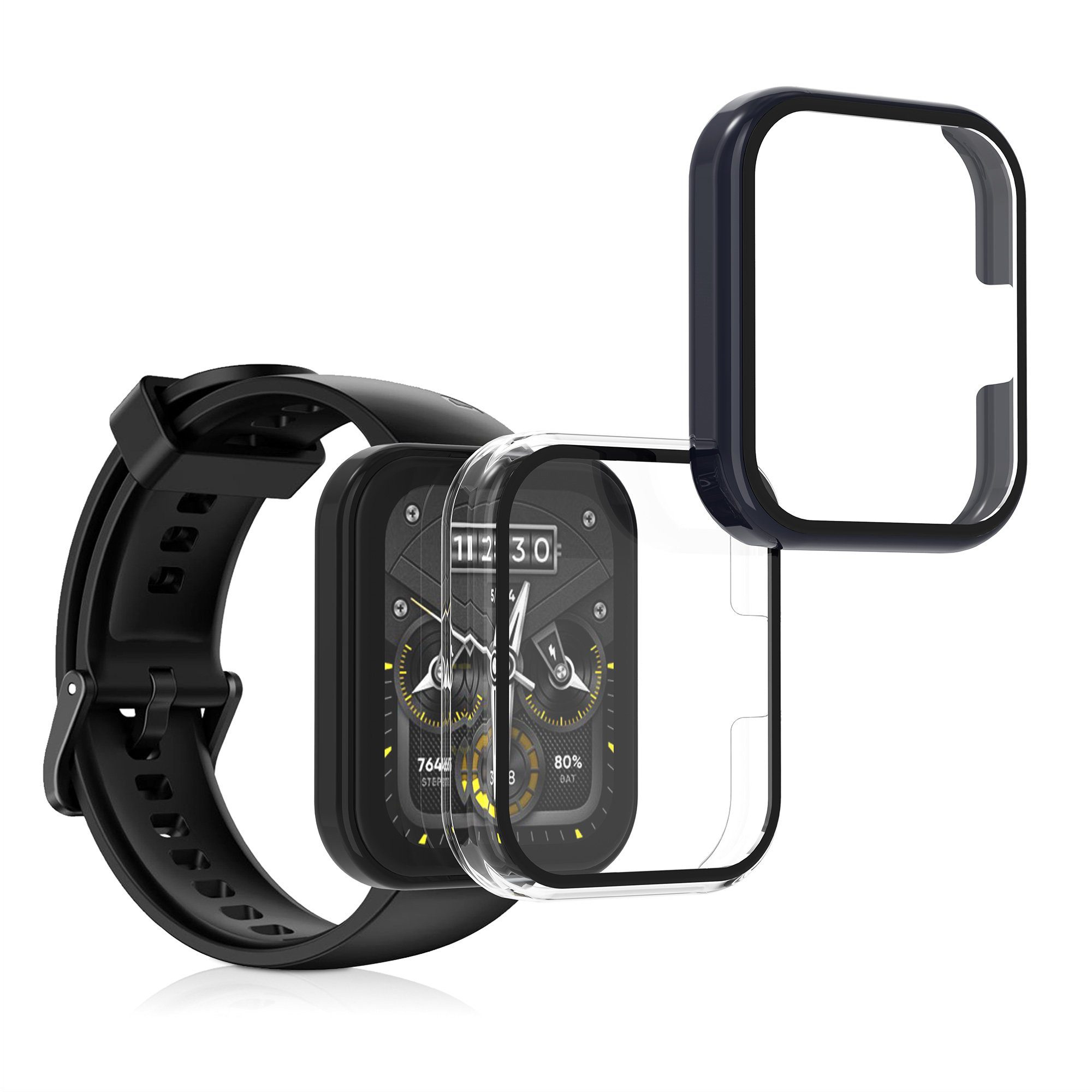 kwmobile Smartwatch-Hülle 2x Hülle für Realme Watch 2 Pro, Fullbody  Fitnesstracker Glas Cover Case Schutzhülle Set