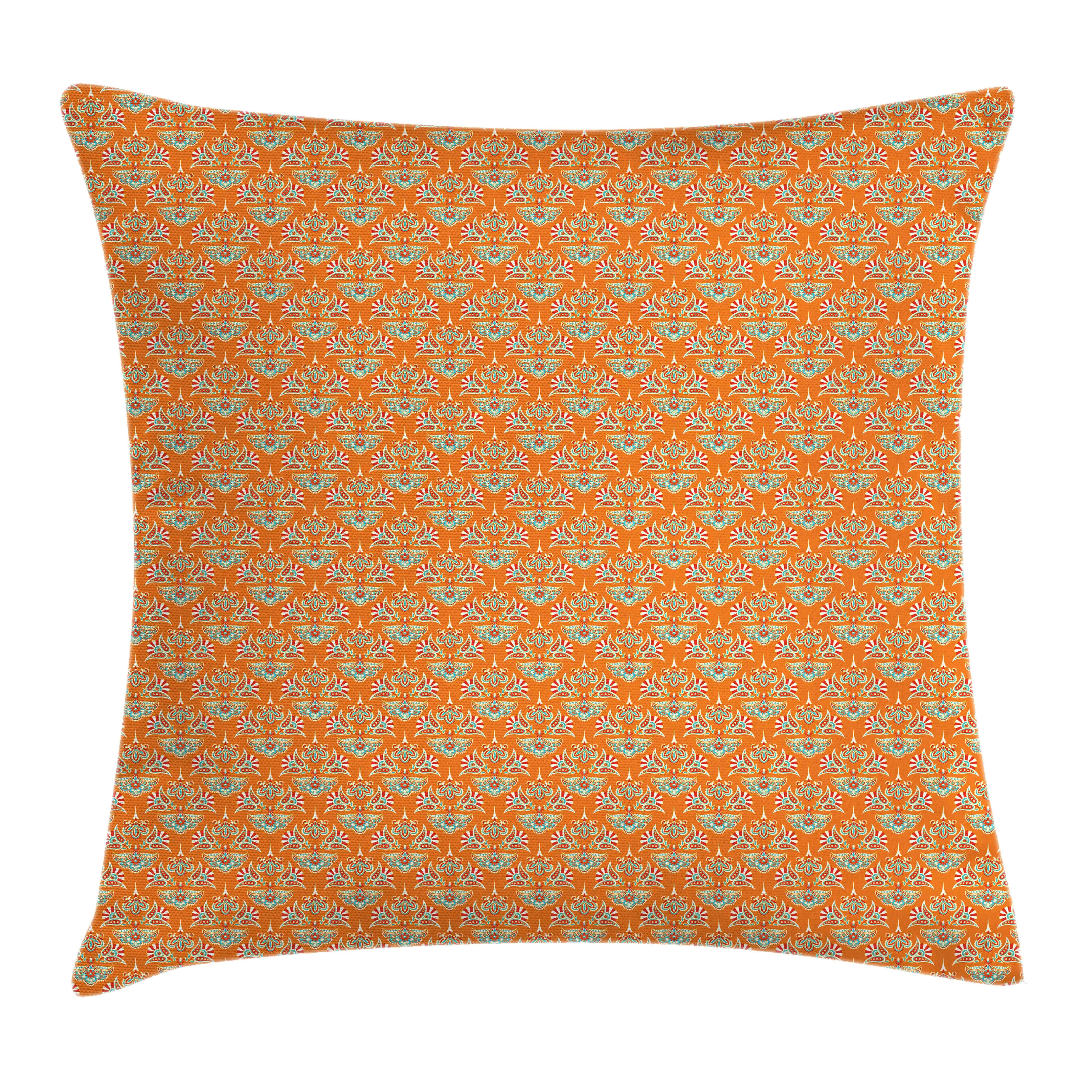 Waschbar Reißverschluss Abakuhaus Kissenhülle (1 mit Orange Folkloric traditionell Stück), mit Farben Damast Druck, Kissenbezüge Farbfesten Beidseitiger Klaren