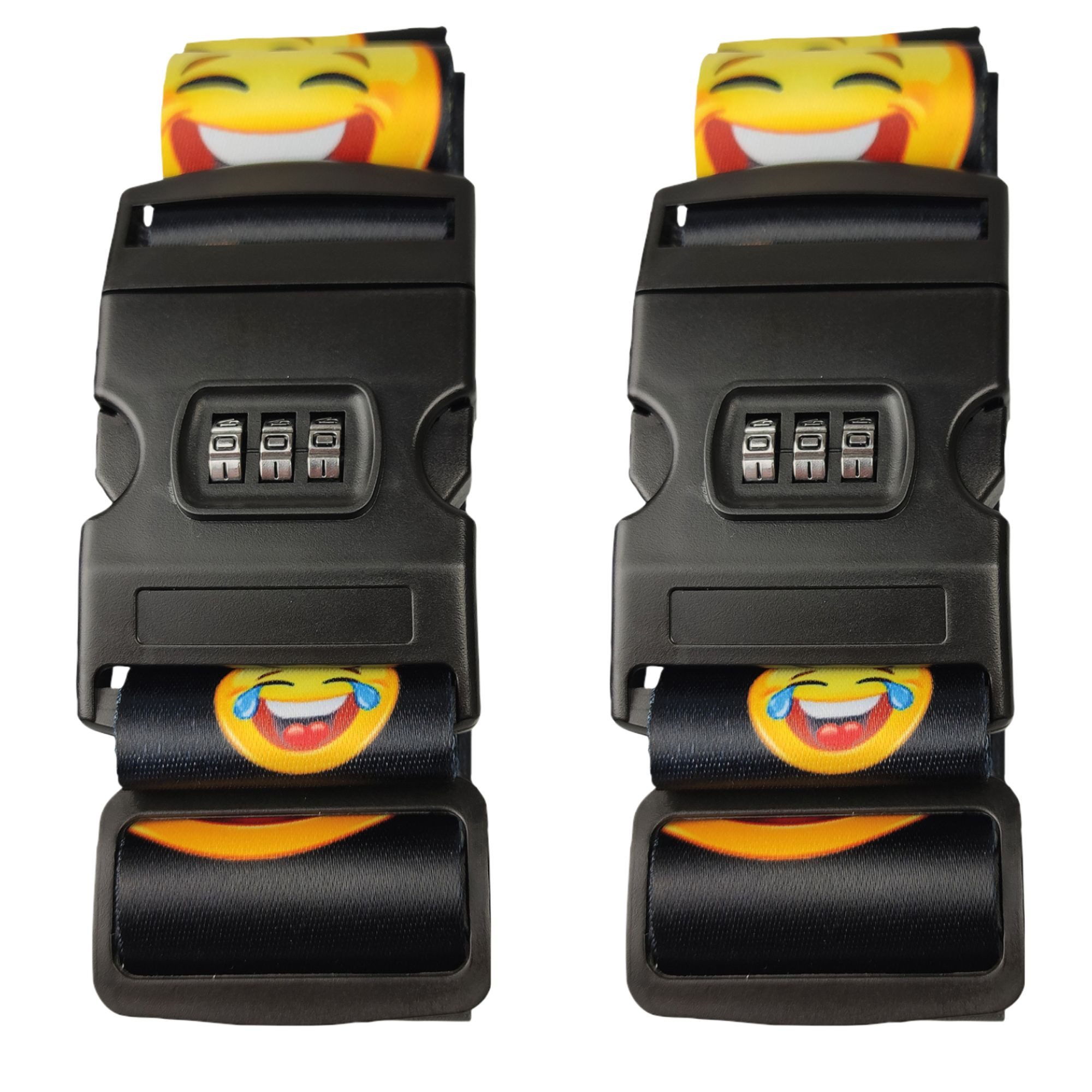 BASI Koffergurt Gepäckgurt Smileys, (Spar-Set, 2-tlg), Zahlenschloss 3-stellig, verstellbar, Länge 200cm, Breite 5cm, 2 Stück