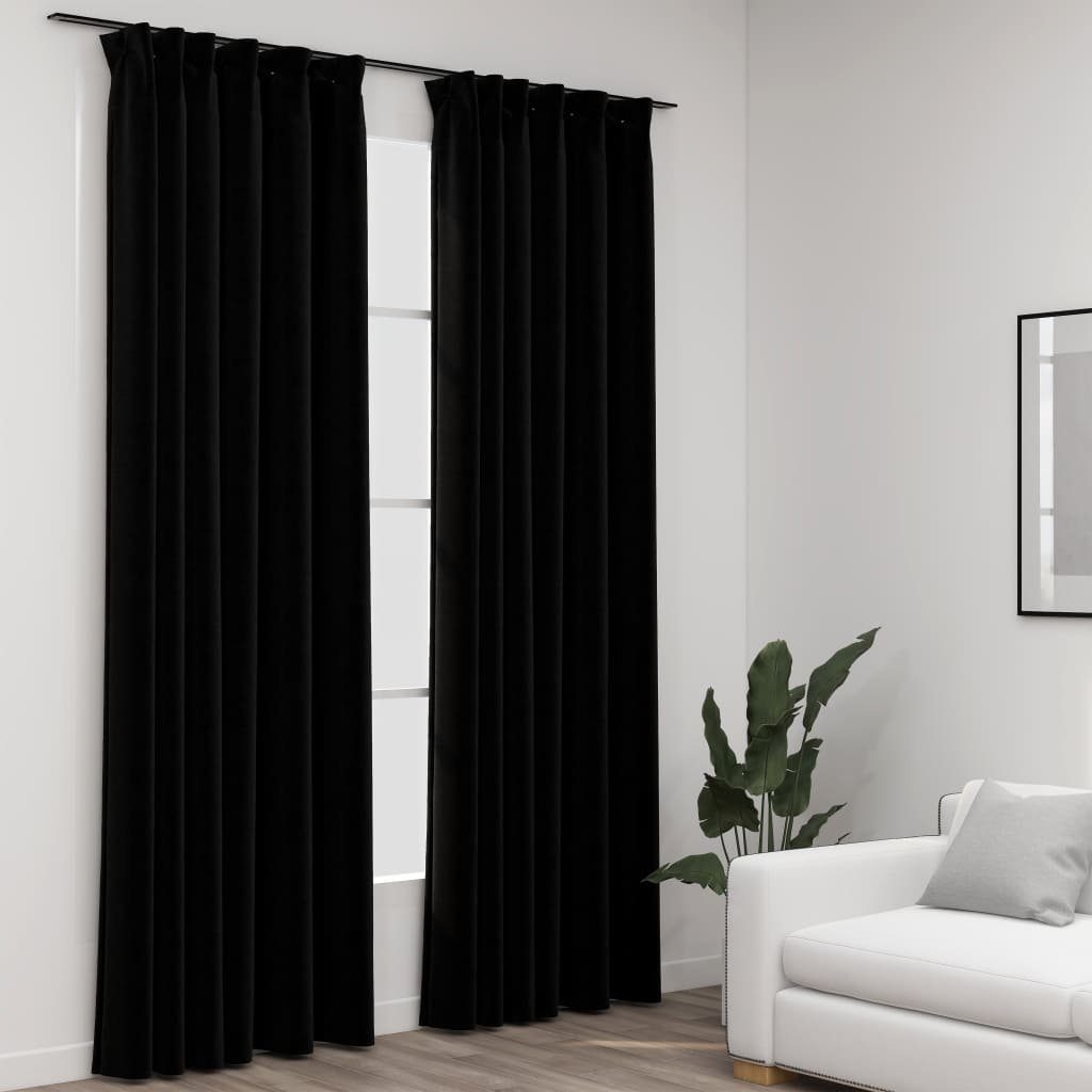 Vorhang Verdunkelungsvorhänge Haken Leinenoptik 2Stk. Schwarz 140x225cm, furnicato, (2 St)