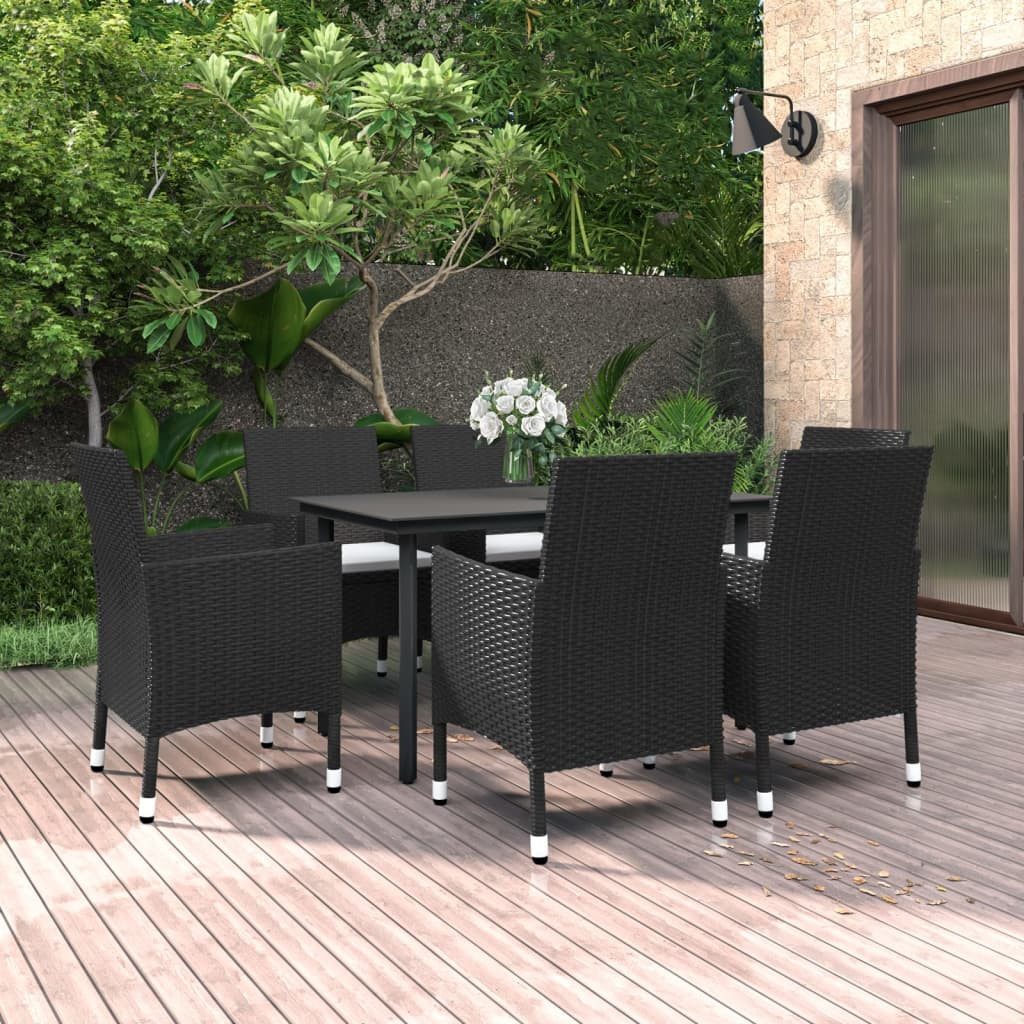 Garten-Essgruppe 140 cm Tischlnge 7-tlg Garten-Essgruppe mit Auflagen Polyrattan und Gl