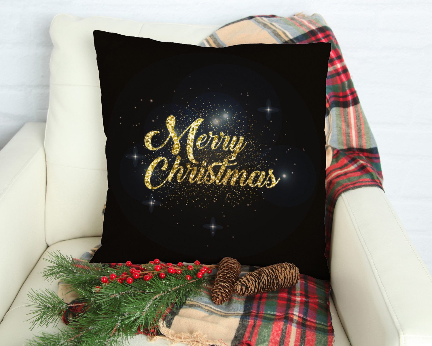 queence Dekokissen Sternenhimmel, Kissenhülle,Merry Christmas,Schwarz,Weihnachtsmotiv,Festlich