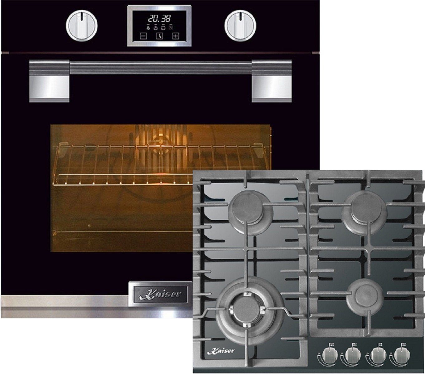 Kaiser Küchengeräte Gasherd-Set EH 6338 S + KCG 6383/4, mit 1-fach-Teleskopauszug, Einbau Backofen, Glastür mit SOFTCLOSE, +60cm, Einbau Herd
