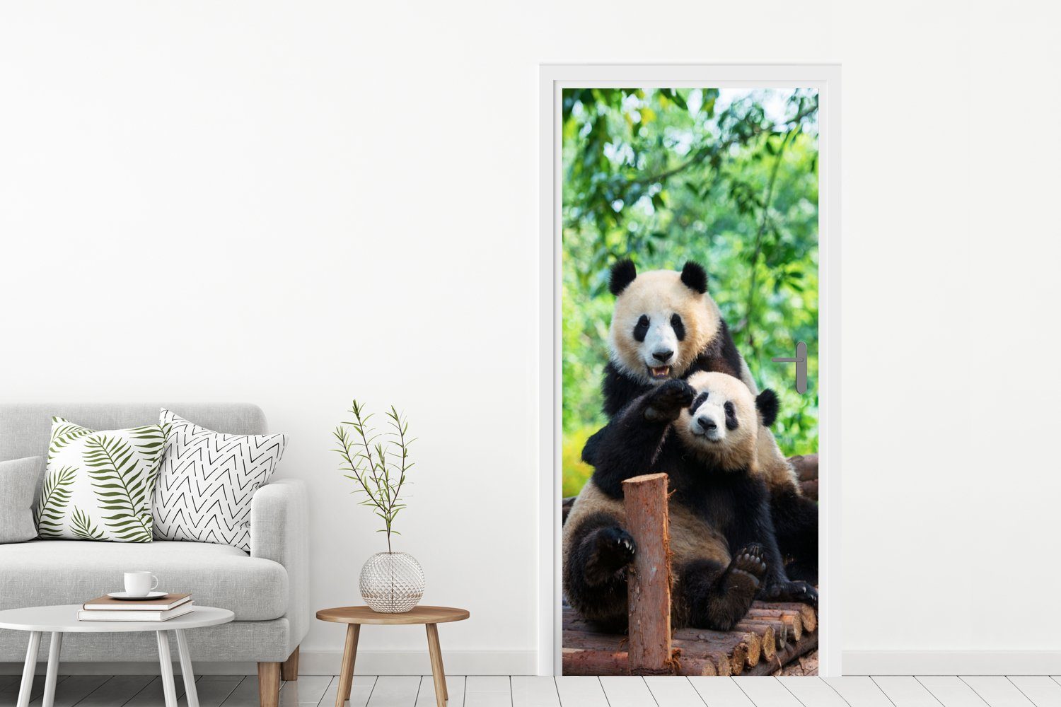 (1 75x205 bedruckt, Türaufkleber, - Brücke Natur, Matt, Türtapete Fototapete für MuchoWow St), Tür, cm Panda -