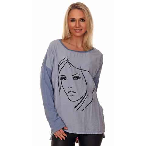 Charis Moda Langarmshirt Shirt Langarm Gesicht