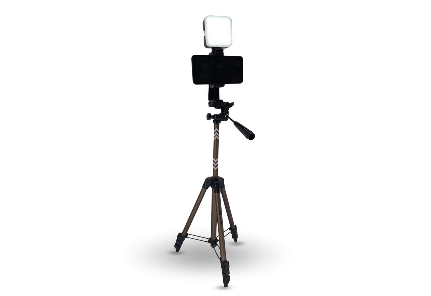 TronicXL Smartphone-Halterung 105cm Handy Stativ drehbar Smartphone Halterung mit Licht LED Lampe, (3-tlg., Wasserwaage integriert, drehbar, neigbar, schwenkbar)