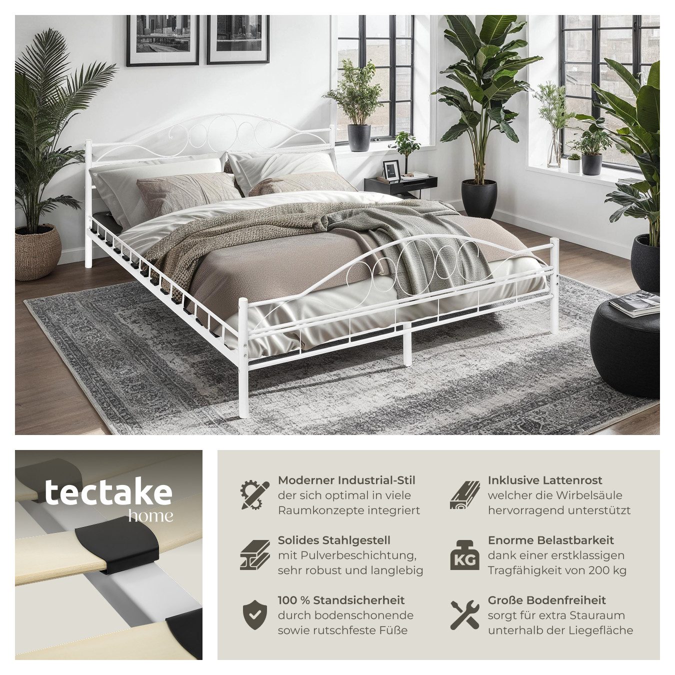 tectake Bettgestell Metallbett, robustes Stahlgestell günstig online kaufen