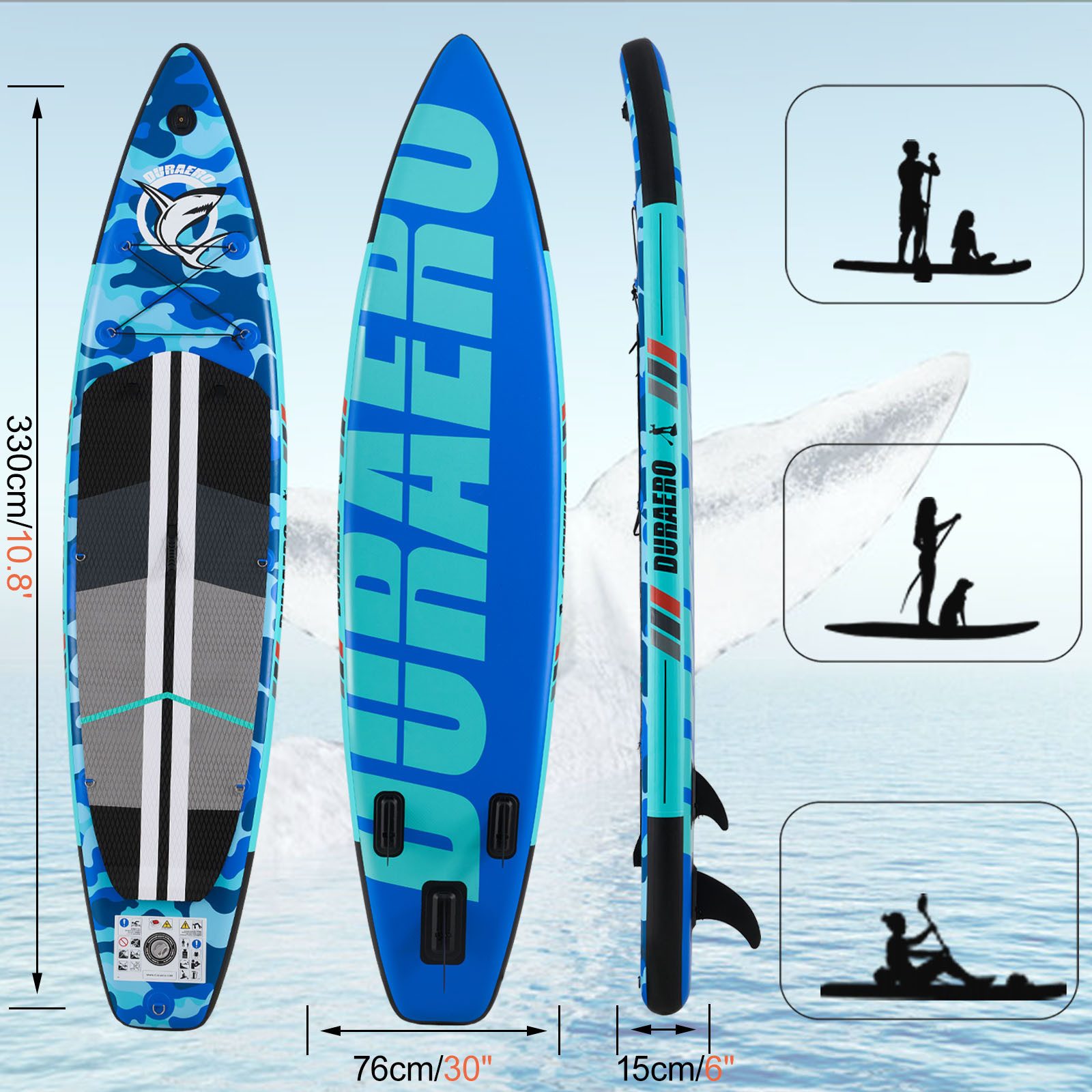 Liszton Stand up Paddling Board Aufblasbare, Kajak Sitz, Blaues Camouflage SUP-Paddel