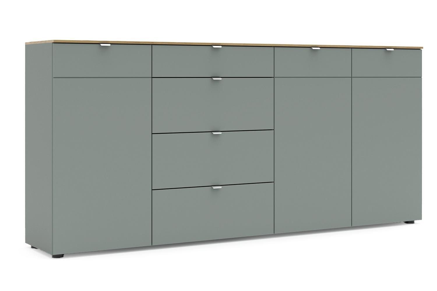Innostyle Kommode BARI, Schilfgrün, Artisan Eiche Dekor, 3 Türen, 4 Schubladen, B 220 x H 101 x T 41 cm