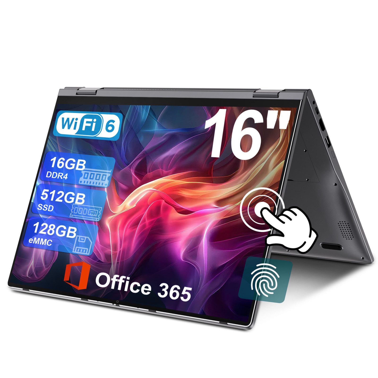 MENGHU 2-in-1 Convertible Laptop Touch-Screen Beleuchtet-Tastatur Notebook (Intel UHD Graphics Intel N5095, 640 GB SSD, 4-core CPU)