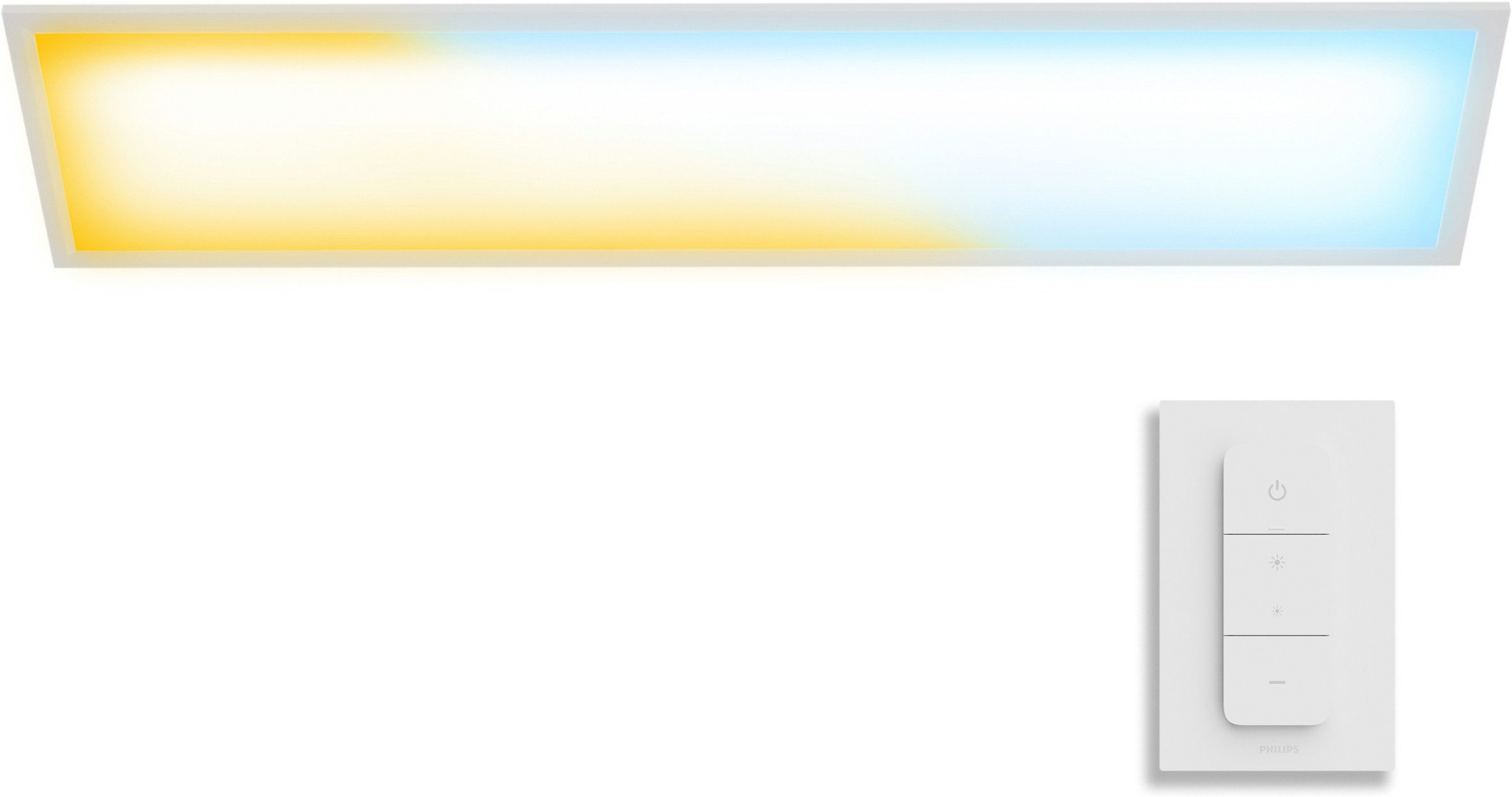 Philips LED Deckenleuchte Superslim AIO Deckenleuchte, CCT - über Fernbedienung, Dimmfunktion, Fernbedienung, Infrarot inkl., Memoryfunktion, dimmbar über Fernbedienung, mehrere Helligkeitsstufen, LED fest integriert, warmweiß - kaltweiß, 2200 - 6500 Kelvin, verstellbare Farbtemperatur, 3600 Lumen, 100x25cm