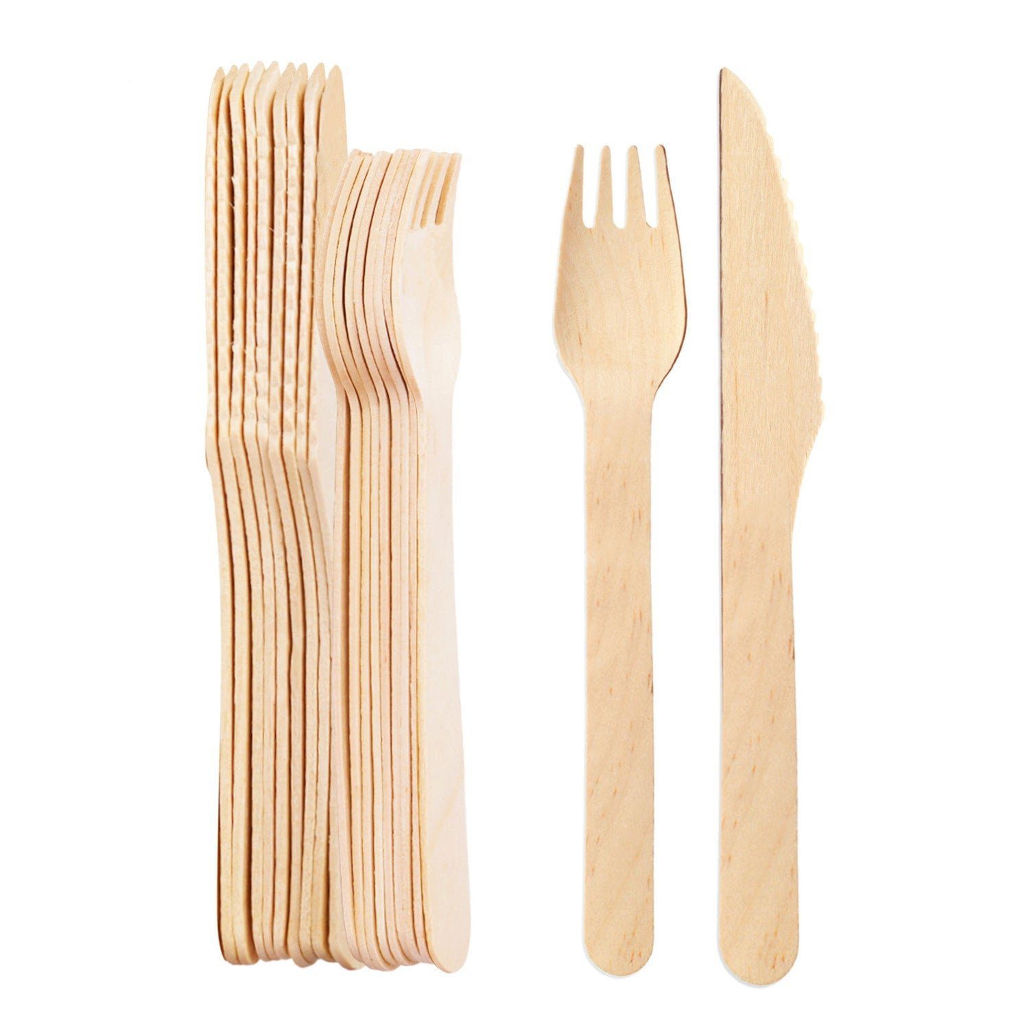 wisefood Einwegbesteck-Set Holzbesteck Set Einweg - 10 Messer (16,5cm) + 10 (1-tlg), Holz