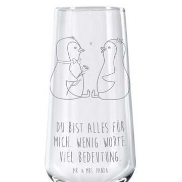 Mr. & Mrs. Panda Sektglas Pinguin Pärchen - Transparent - Geschenk, Sektglas mit Gravur, Liebe, Premium Glas, Hochwertige Lasergravur