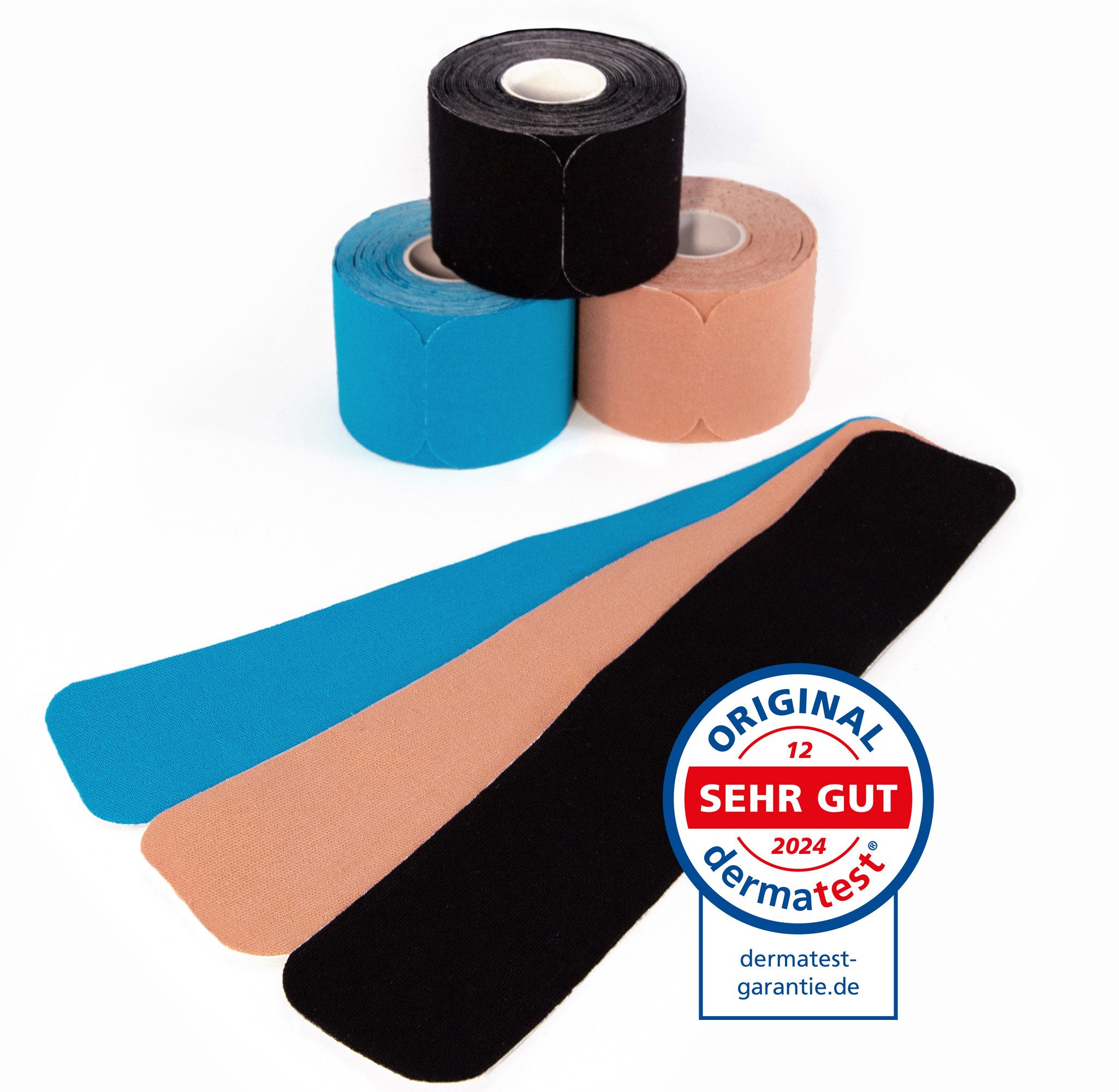 Axion Kinesiologie-Tape PRECUT 3er Mix-Set, je 20 Stück, 25 x 5 cm - schwarz, blau, beige (Set, 3-St) wasserfest • hautfreundlich • elastisch, selbstklebend • Physio-Tape