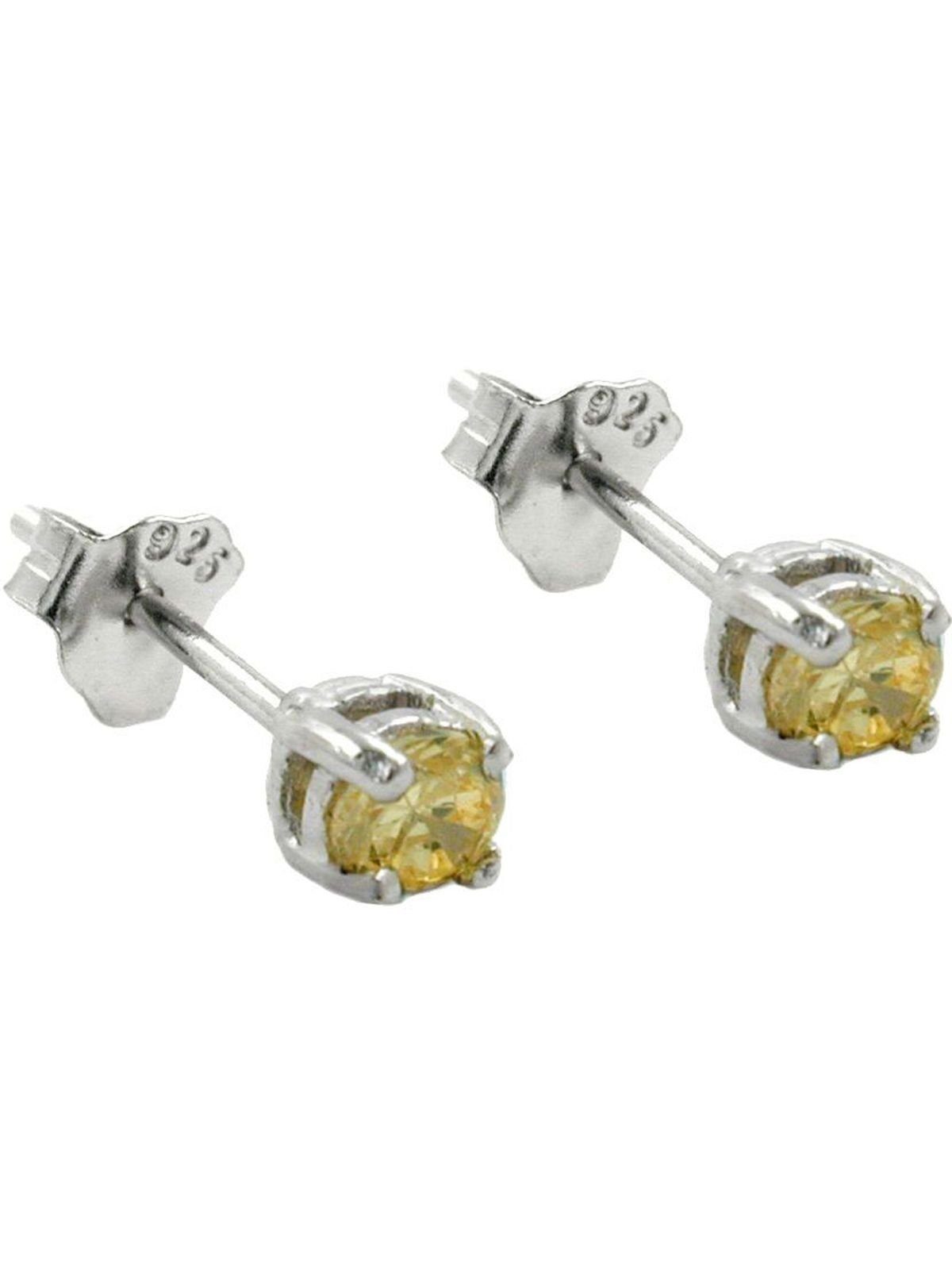 Gallay Paar Ohrstecker Ohrring 3x3mm Glasstein rhodiniert gelb-citrin Glas 925 (1-tlg)