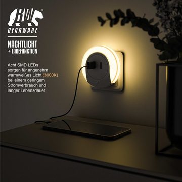 BEARWARE LED Nachtlicht, LED fest integriert, Warmweiß, Nachtlampe mit USB Ladefunktion, Helligkeits & Dämmerungssensor