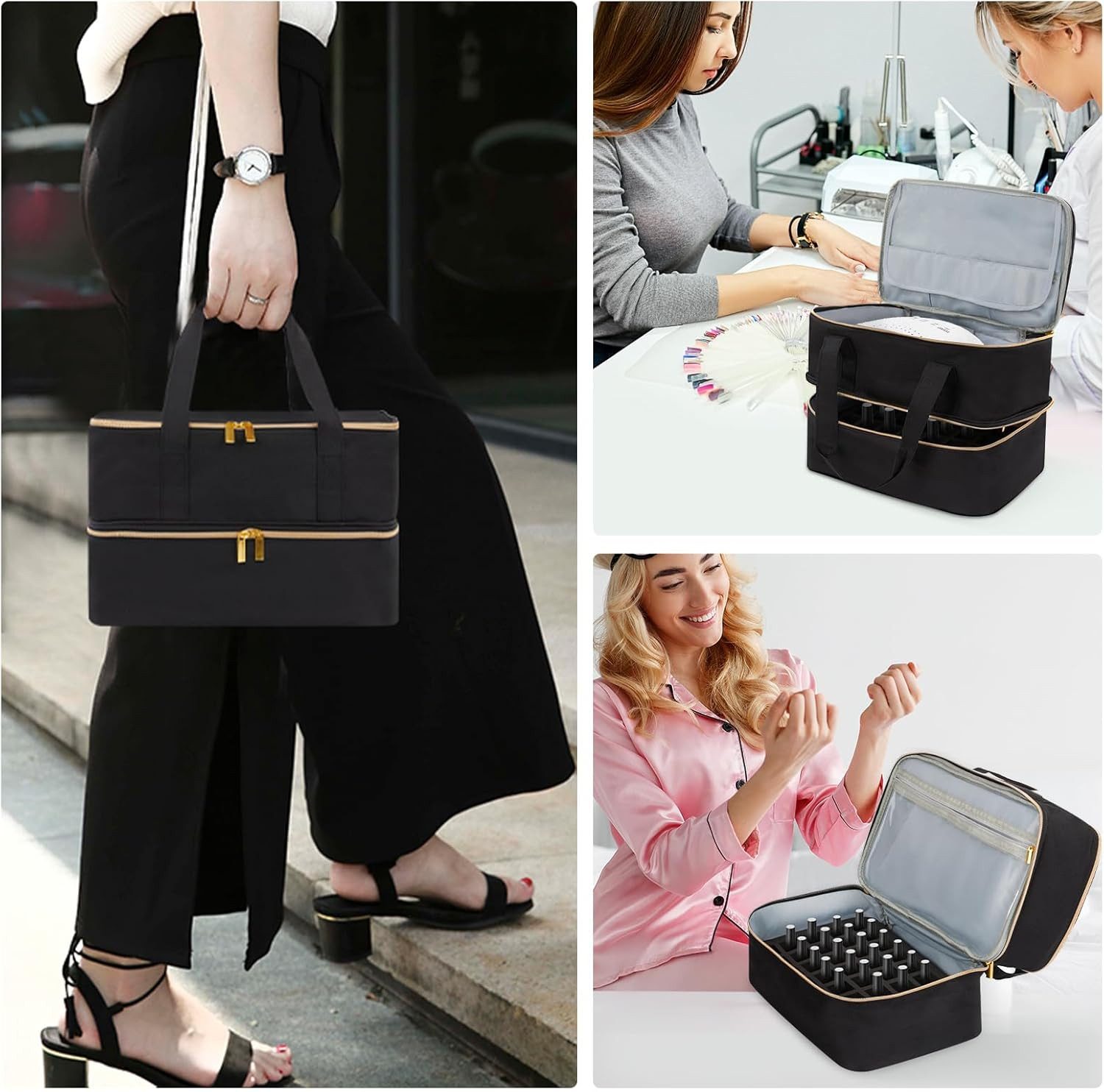 Youyijia Aufbewahrungstasche Nagellack-Organizer-Tasche, Doppelschicht Nagellack Tasche – Bild 5 von 5