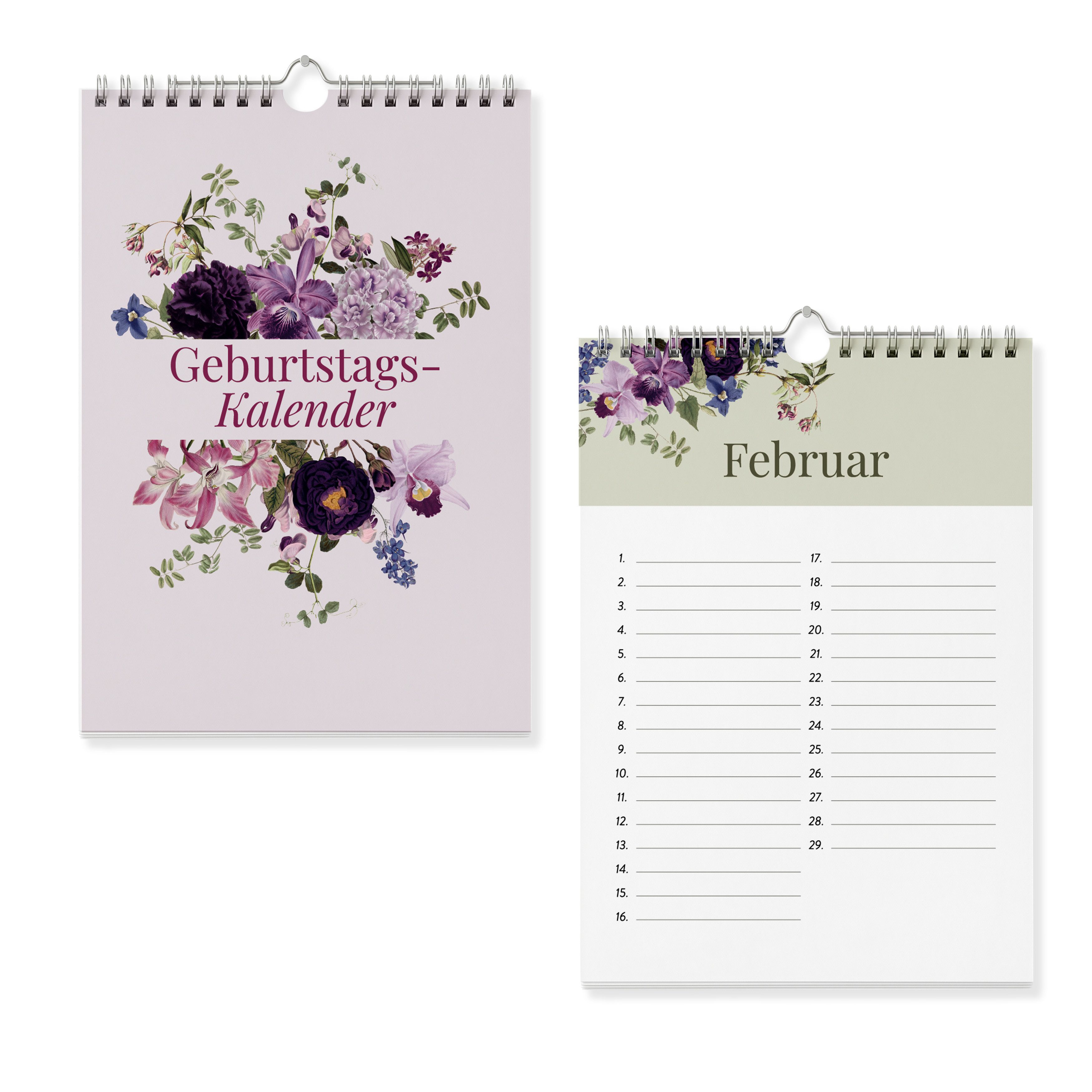 heaven+paper Familienkalender Geburtstagskalender DIN A5 ORCHIDEE immerwährend, Wandkalender, Hergestellt in Deutschland