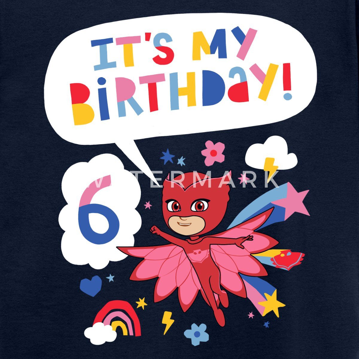Spreadshirt T-Shirt PJ Masks Eulette Geburtstags Design 6. Geburtstag Kinder T-Shirt (1-tlg)