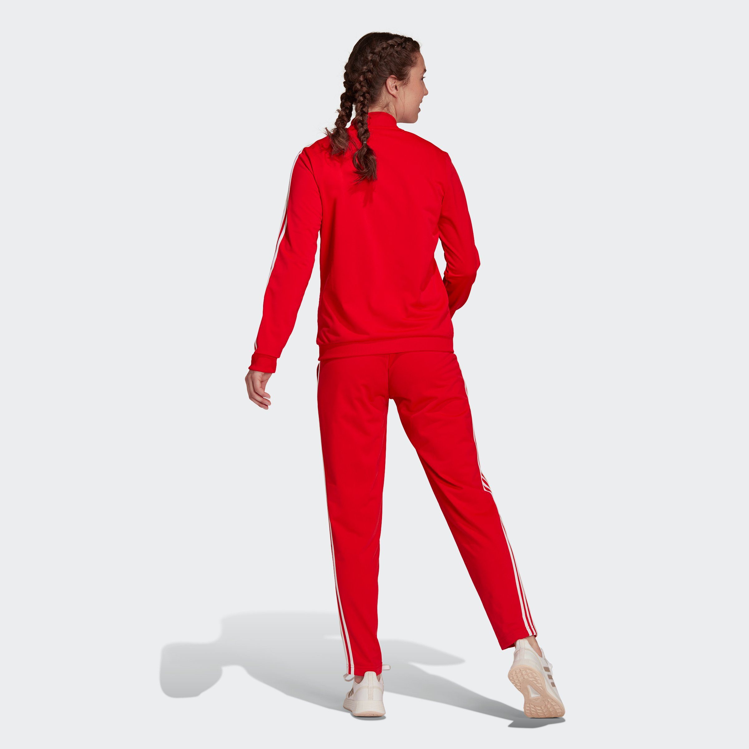 adidas Sportswear Trainingsanzug ESSENTIALS 3-STREIFEN Vivid White Red (2-tlg) 