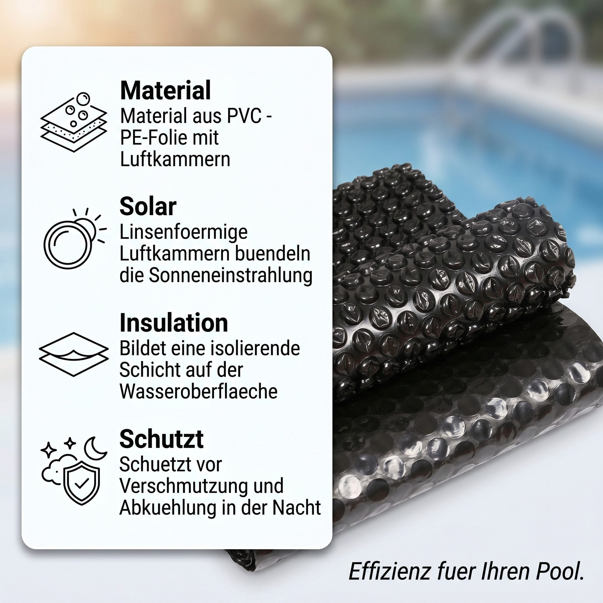 Mucola Pool-Abdeckplane Solarfolie Schwarz Wärmeplane Poolunterlage Bodenschutzplane (Stück, Pool-Abdeckplane), Verhindert Heizkosten