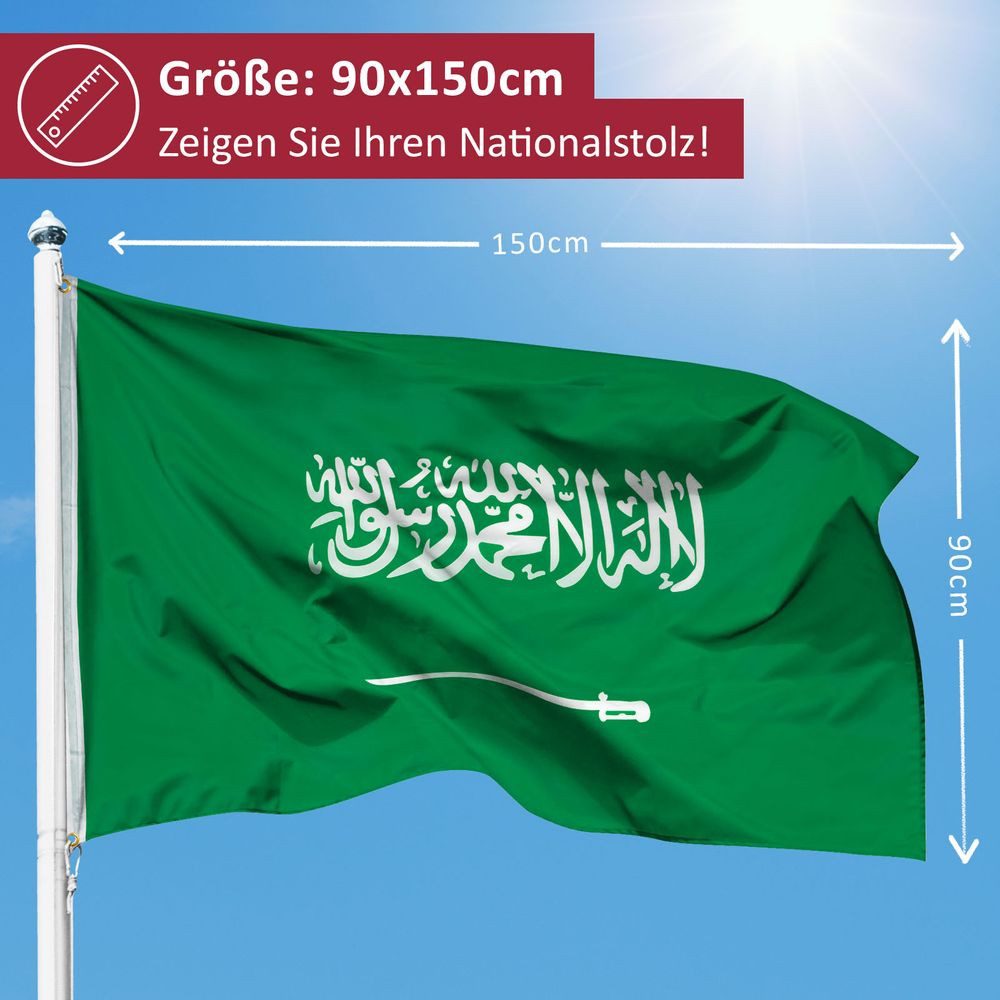 PHENO FLAGS Flagge Saudi Arabien Flagge 90 x 150 cm Fahne (Hissflagge für Fahnenmast), Inkl. 2 Messing Ösen
