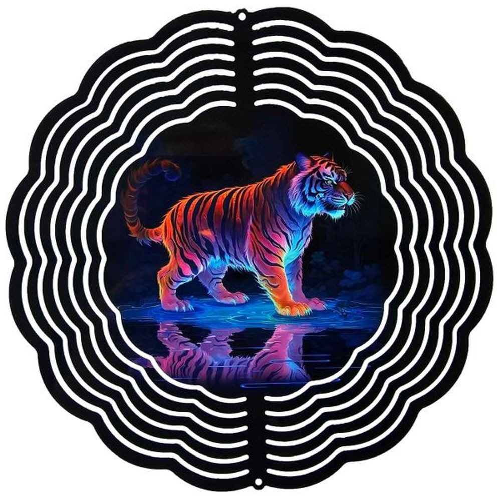 Ladreas Windspiel Edelstahl 3D Windspiel Windspinner 20cm Tiger Neon Wasser WI133