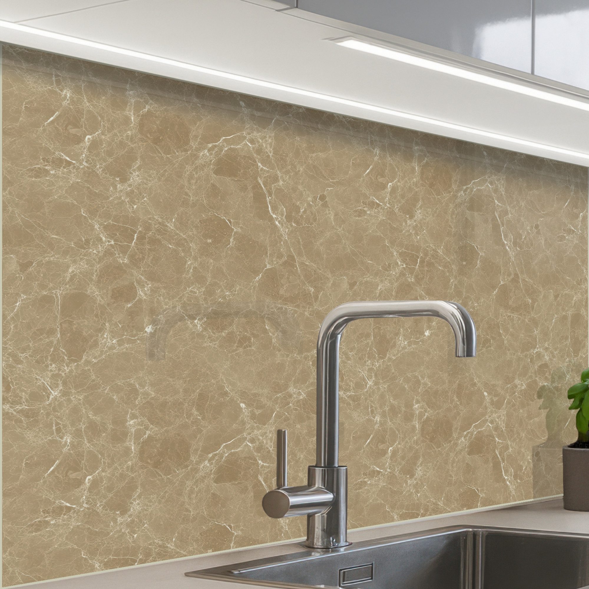 KitchenYeah Küchenrückwand Muster selbstklebend (keine Folie) Beige - Marmor - Weiße Adern, (1-tlg), Spritzschutz, Küche, Rückwand, Küchenwand, Küchenfront, 30x20 cm