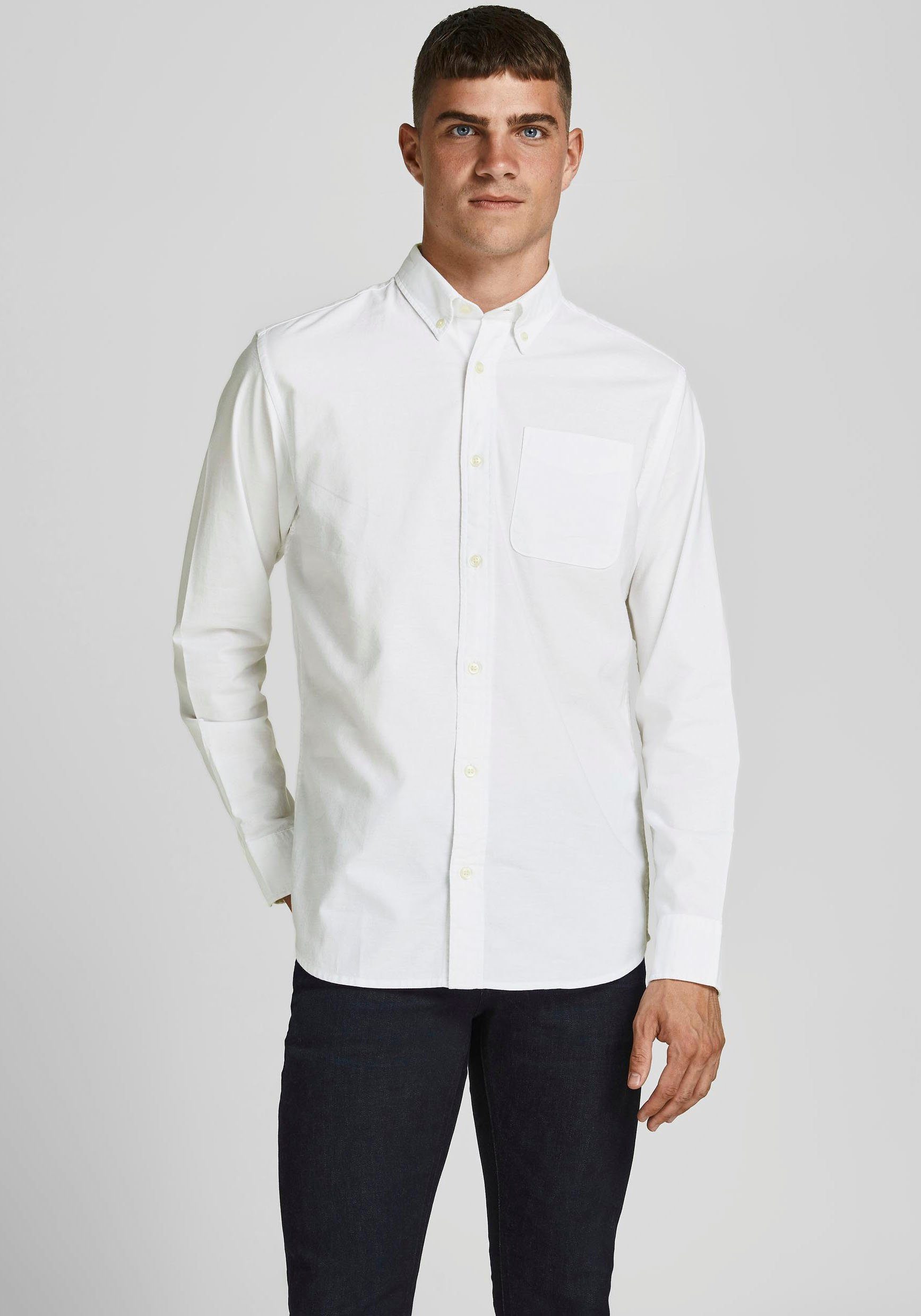 Verkaufskunde Jack & Jones Langarmhemd BROOK weiß OXFORD