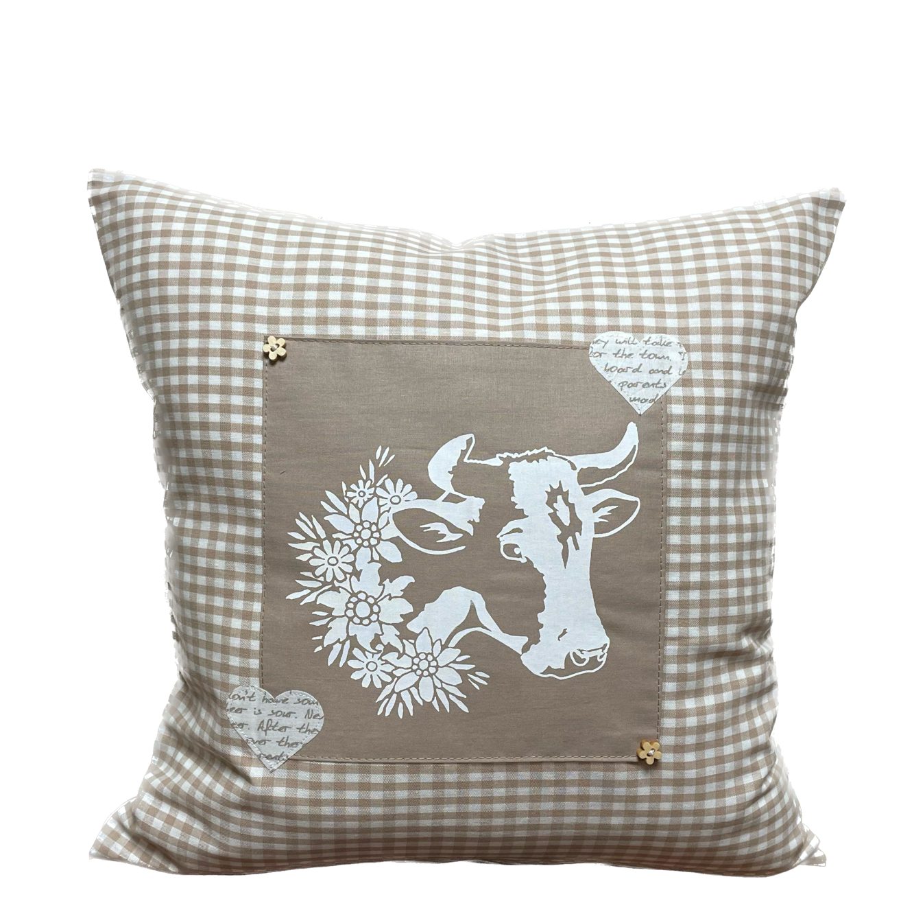 Ammerkind Dekokissen Landhausstil Kissenhülle *Kuh* beige/weiß kariert, 100 günstig online kaufen
