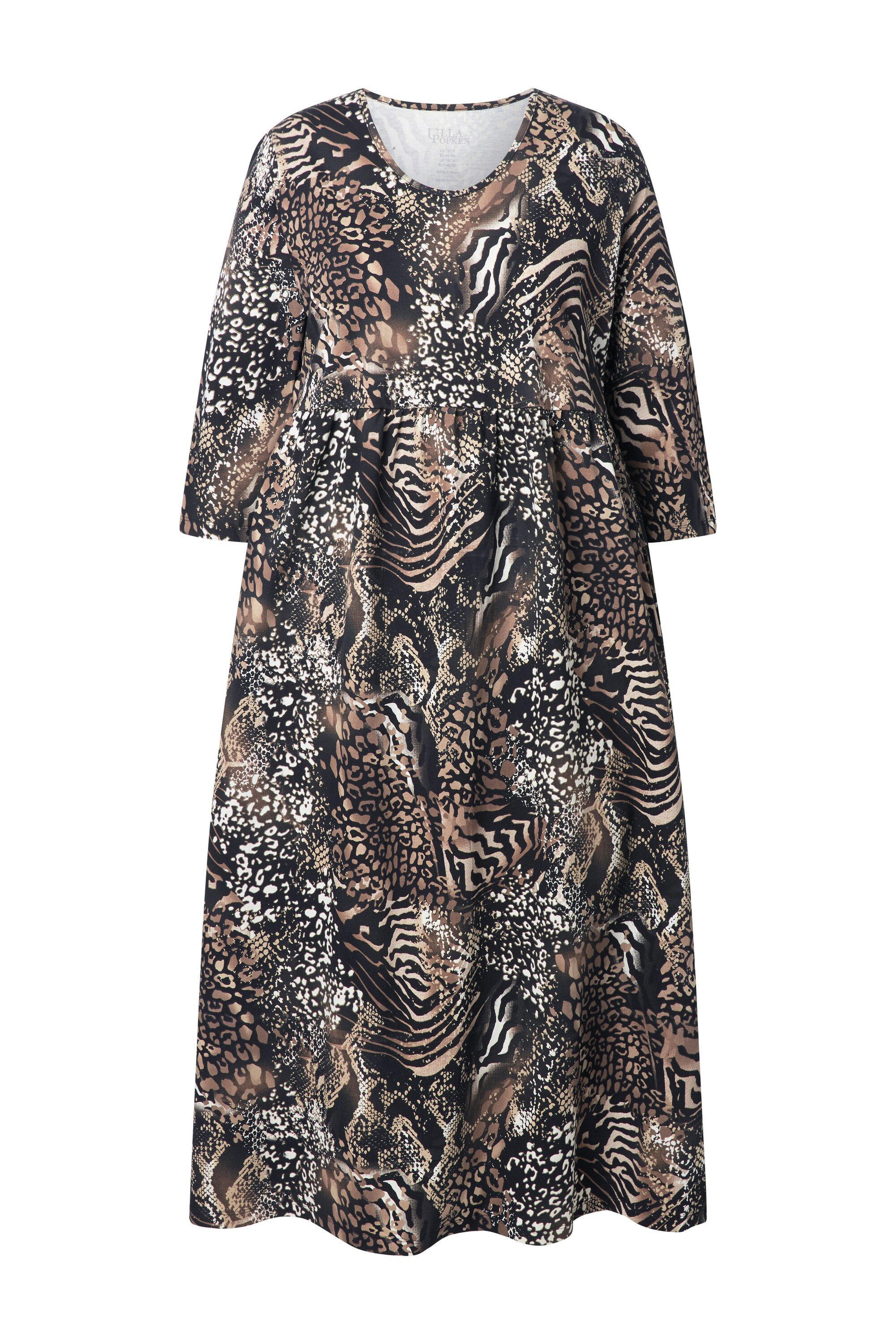 Ulla Popken Maxikleid Jersey-Maxikleid A-Linie Rundhals 3/4-Arm Taschen günstig online kaufen