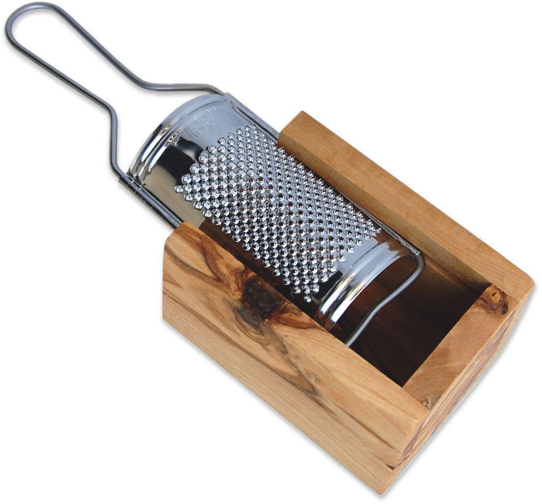 Olivenholz-erleben Käsereibe für Hartkäse, aus Edelstahl mit Olivenholzbox, Edelstahl, Olivenholz, (Set, 2-St., Metallreibe Edelstahl mit Auffangbox aus Olivenh – Bild 2 von 5