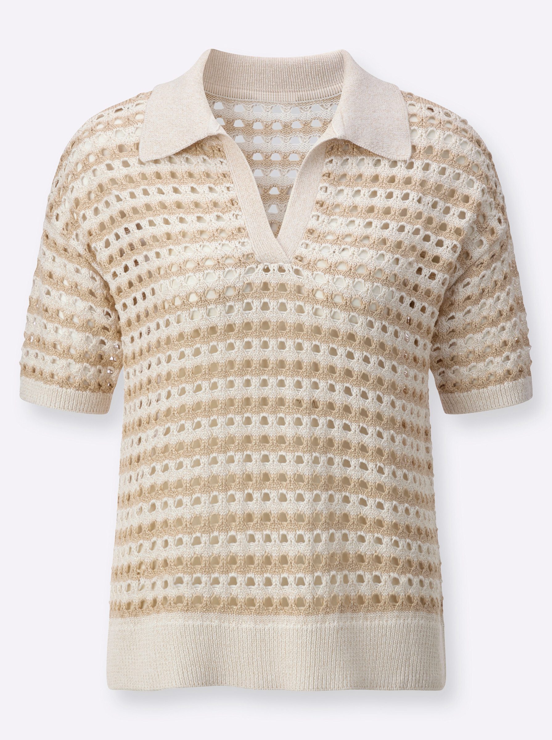 creation L Strickpullover Lyocell-Viskose-Pullover Kurzarm Ajour