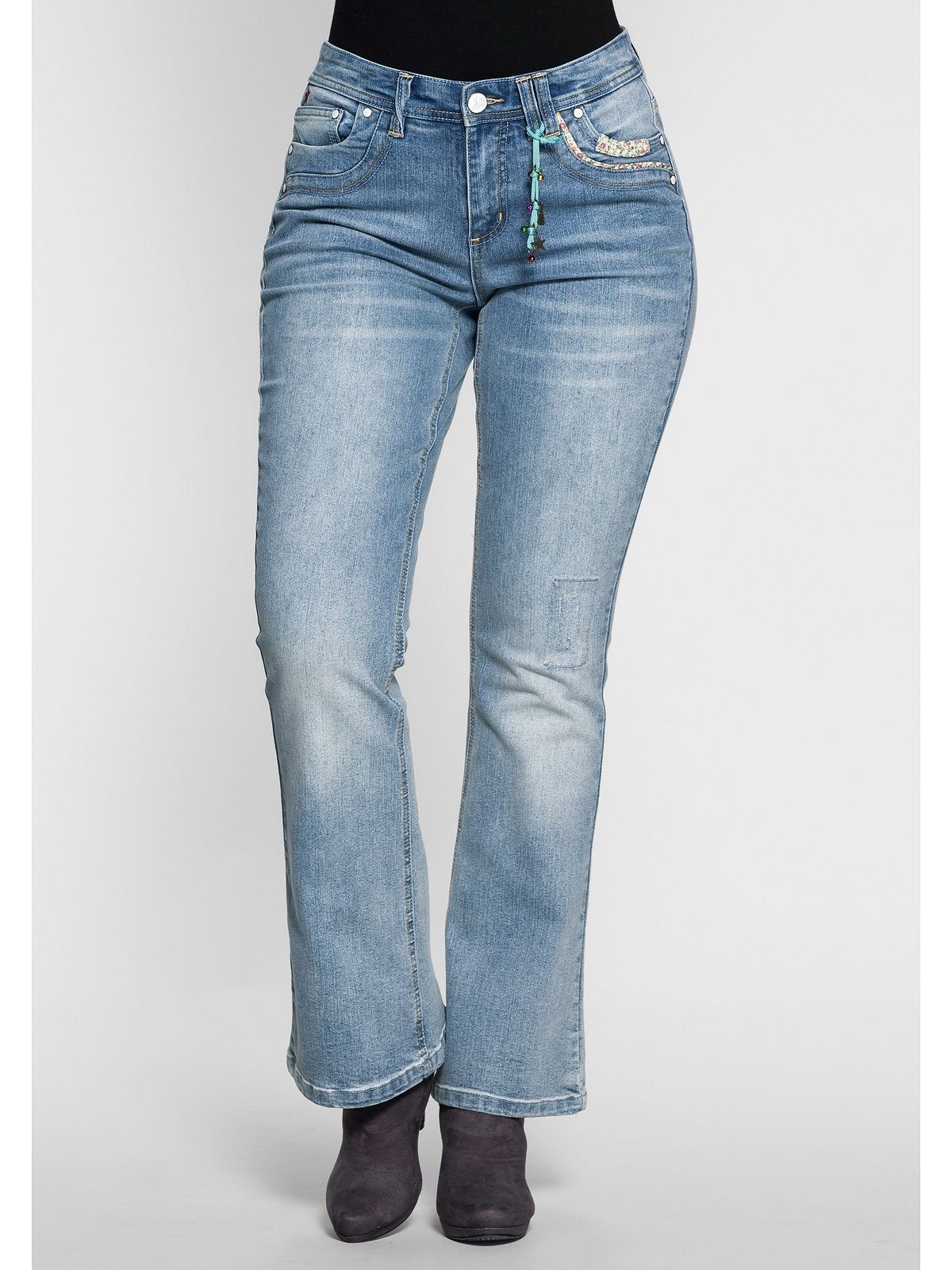 sheego by Joe Größen light am Bund Bootcut-Jeans Pailletten Browns Große mit Denim blue