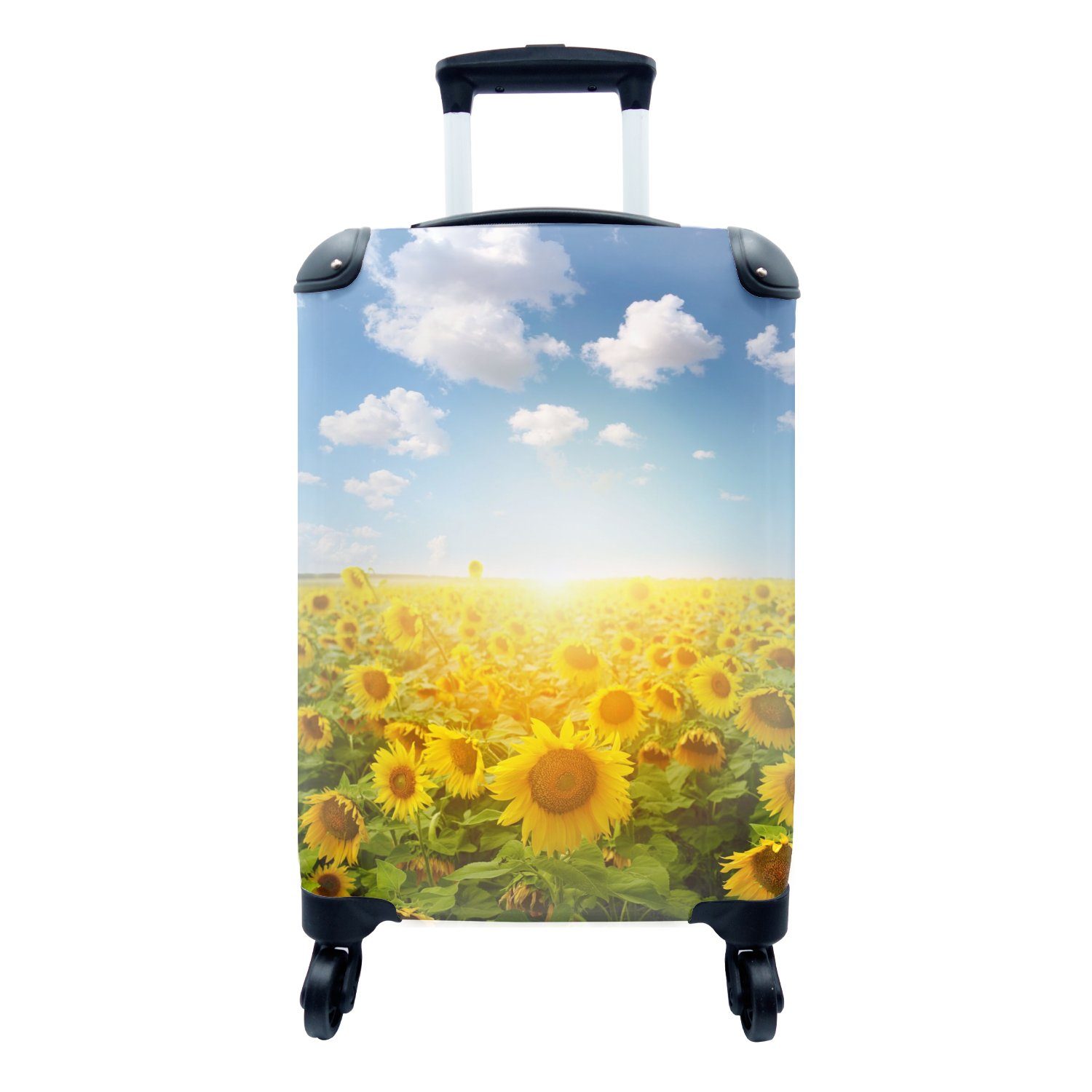 MuchoWow Handgepäckkoffer Sonnenblume Ferien, mit - - Reisetasche Reisekoffer für Wolken, Handgepäck Trolley, rollen, Sonne 4 Rollen