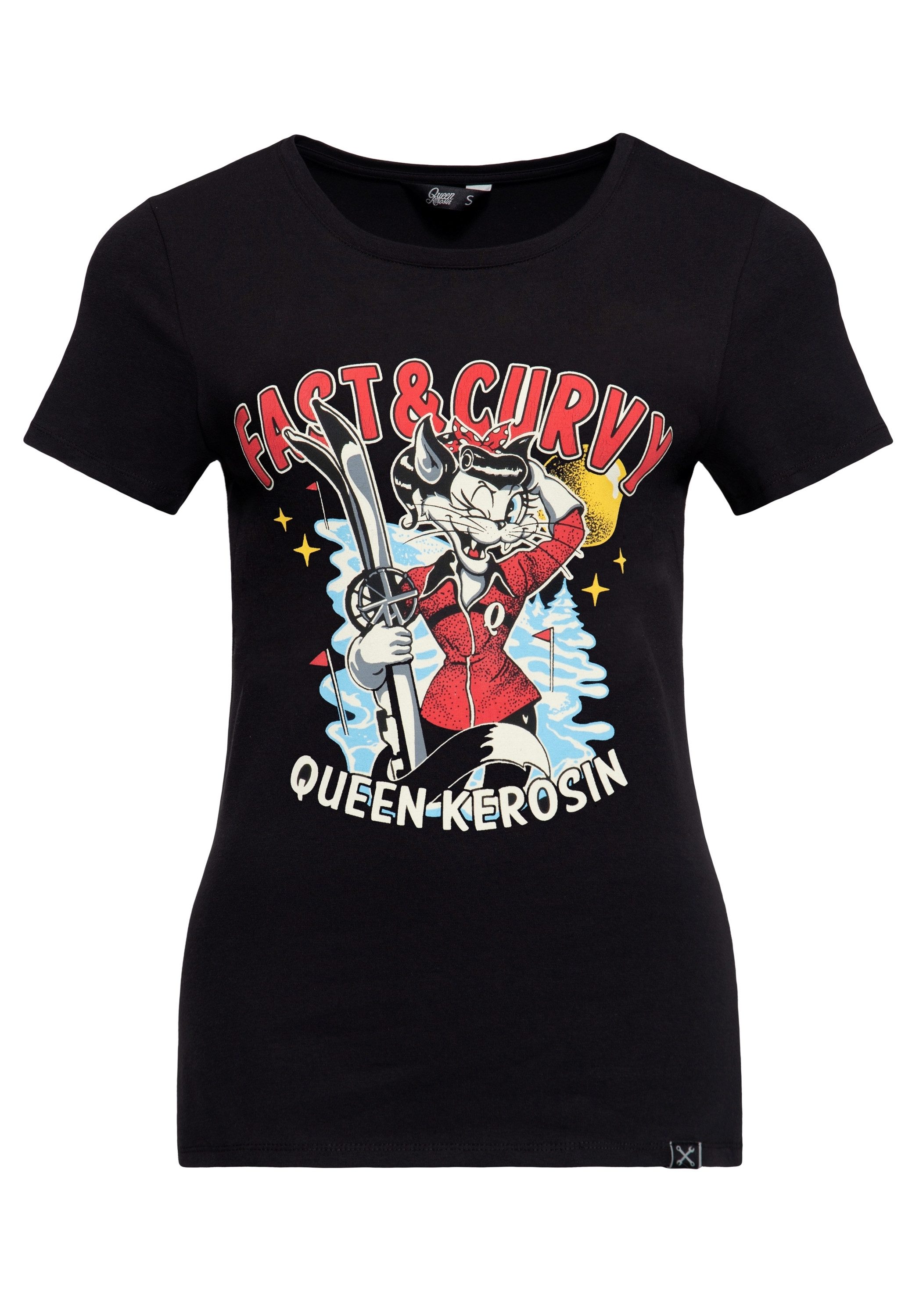QueenKerosin Print-Shirt Fast & Curvy (1-tlg) mit Retro-Comic-Artwork günstig online kaufen