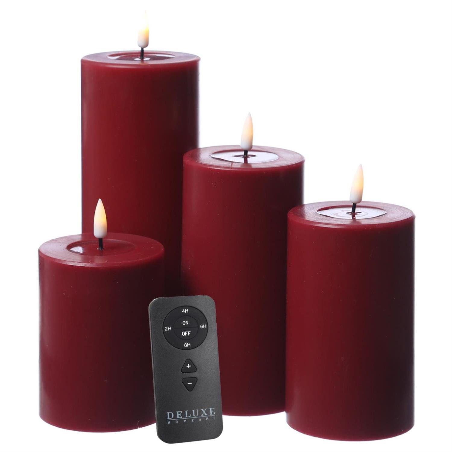 Deluxe Homeart LED-Kerze LED Kerzenset MIA Echtwachs Deluxe 4 Größen mit Batterien Fernb. (5-tlg)