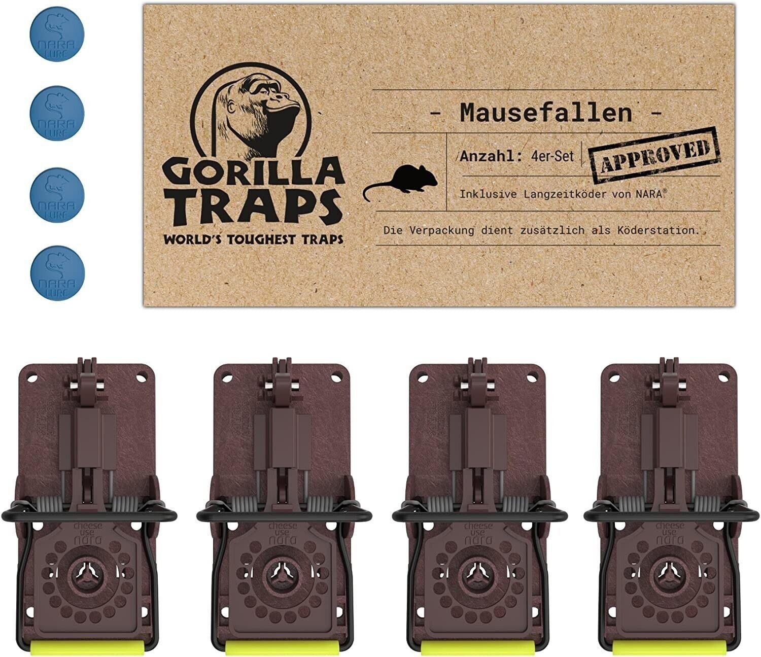 Schlagfalle Mausefalle 4er-Set zum Mäuse fangen ohne Gift