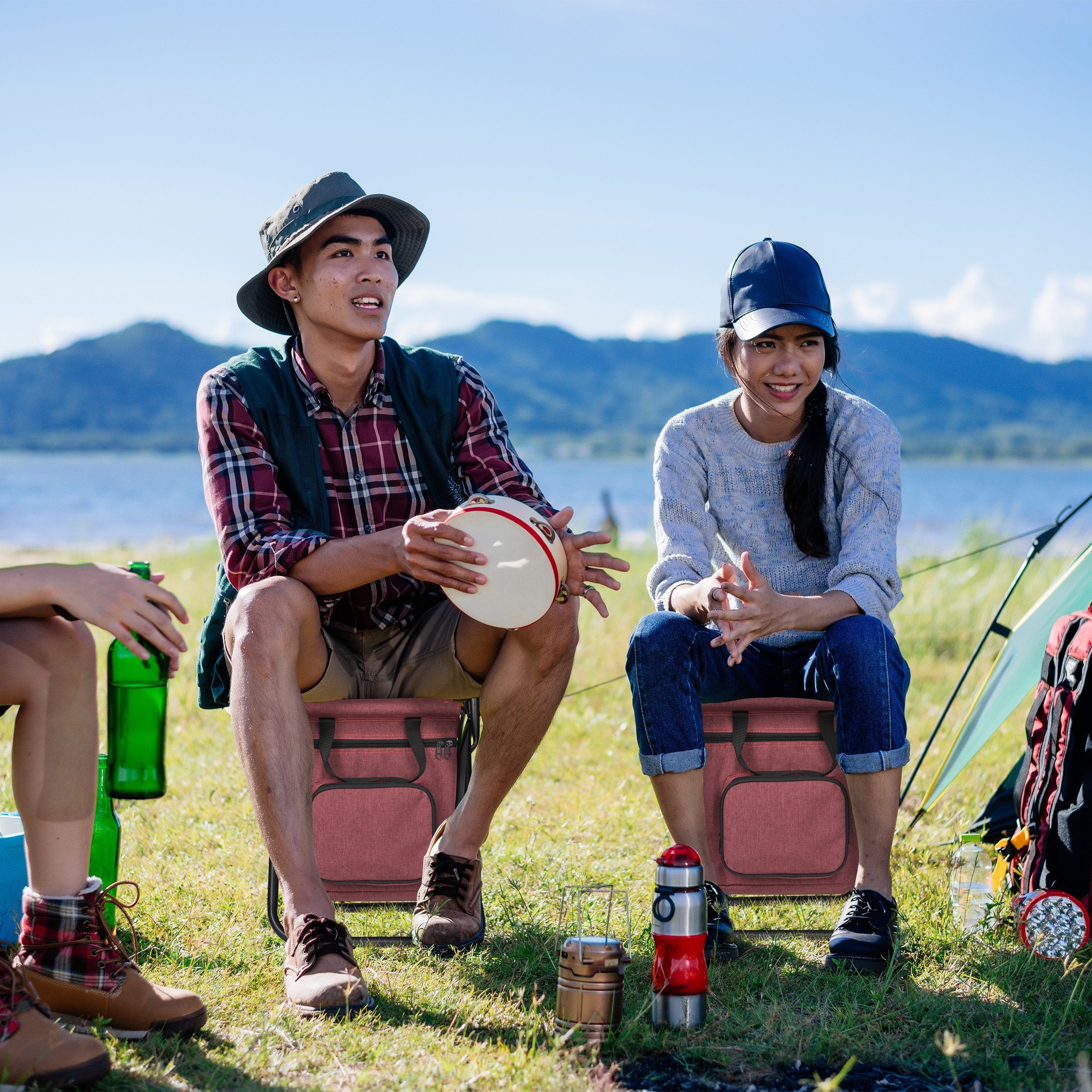 relaxdays Campinghocker Roter Campinghocker mit Lehne günstig online kaufen