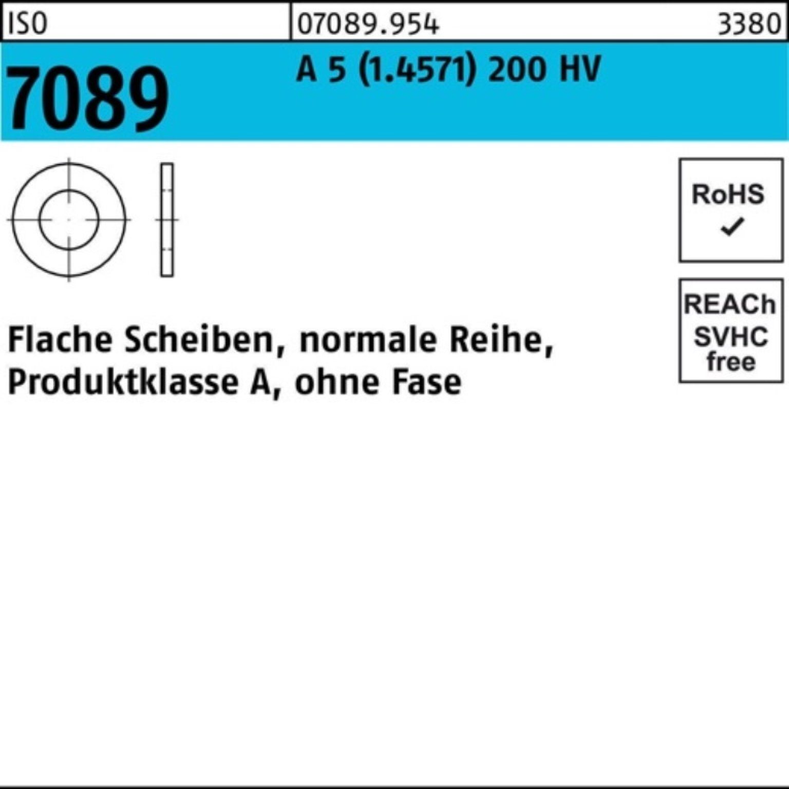 5 Unterlegscheibe 100 (1.4571) o.Fase S 100er 7089 ISO 8 Unterlegscheibe A HV Pack Bufab 200