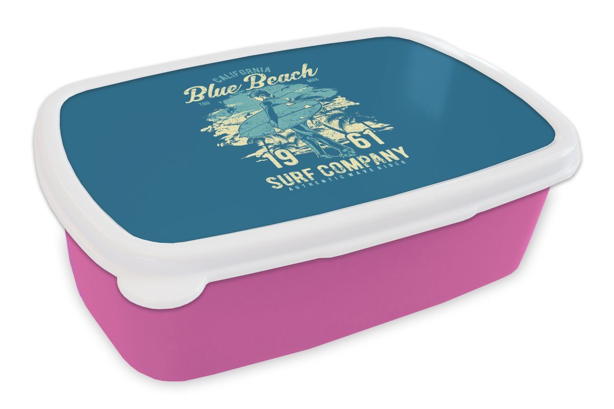 MuchoWow Lunchbox Surfbrett - Surfen - Vintage, Kunststoff, (2-tlg), Brotbox für Erwachsene, Brotdose Kinder, Snackbox, Mädchen, Kunststoff rosa