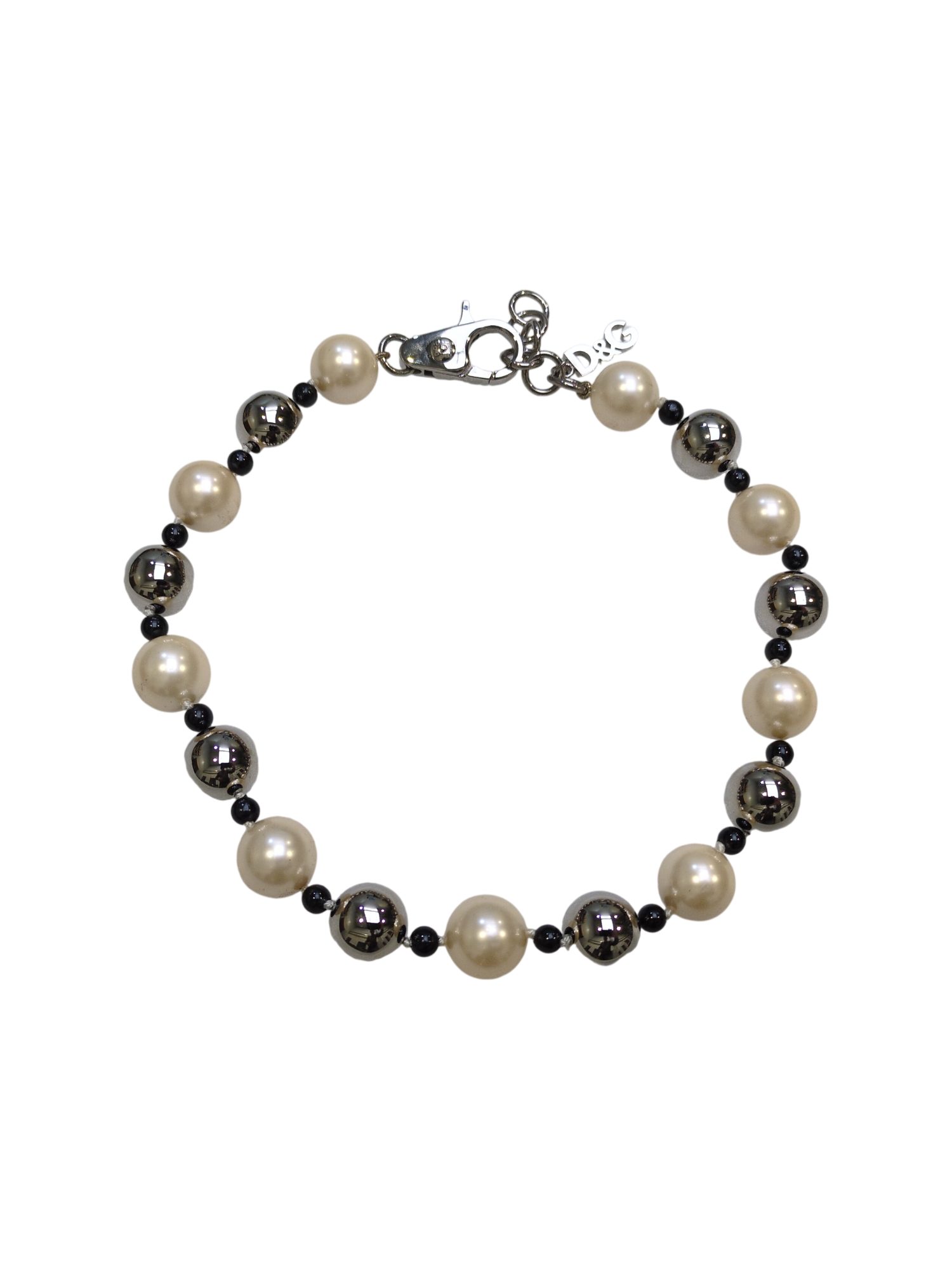 D&G Collier Donuts, Edelstahl mit verschiedenen Perlenarten, Karabinerverschluss 48cm lang