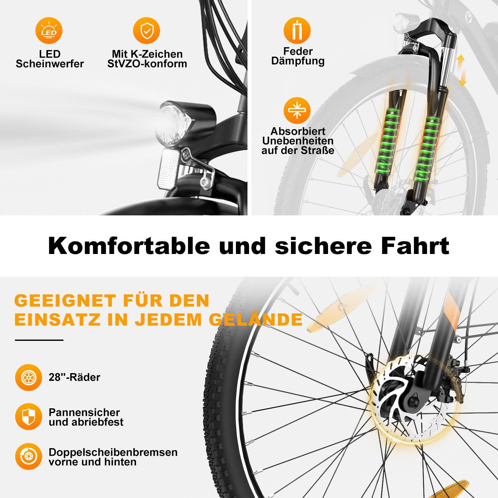 HITWAY E-Bike Cityrad 28 Zoll Elektrofahrrad für Damen Herren bis 50-100km 13Ah Akku, 7 Gang shimano shimano Schaltwerk, Kettenschaltung, Heckmotor, 468 Wh, Pedelec E-Citybike für Erwachsener 170-190cm, mit Schloss, Pumpe