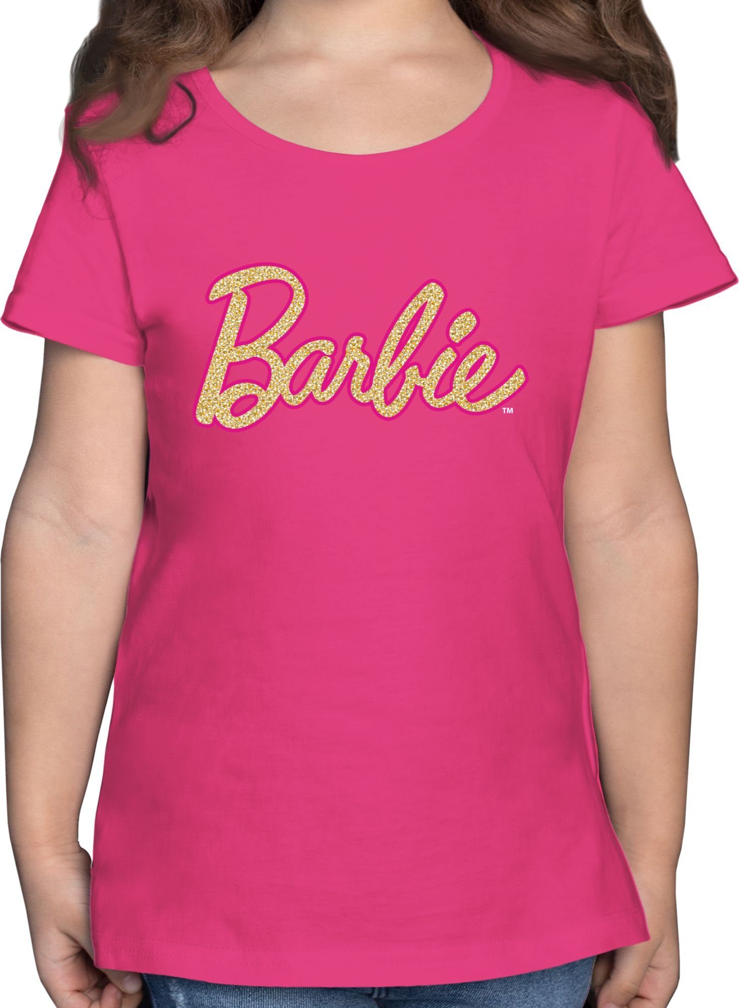 Glitzer Logo T-Shirt Barbie 01 Mädchen Shirtracer Barbie Fuchsia