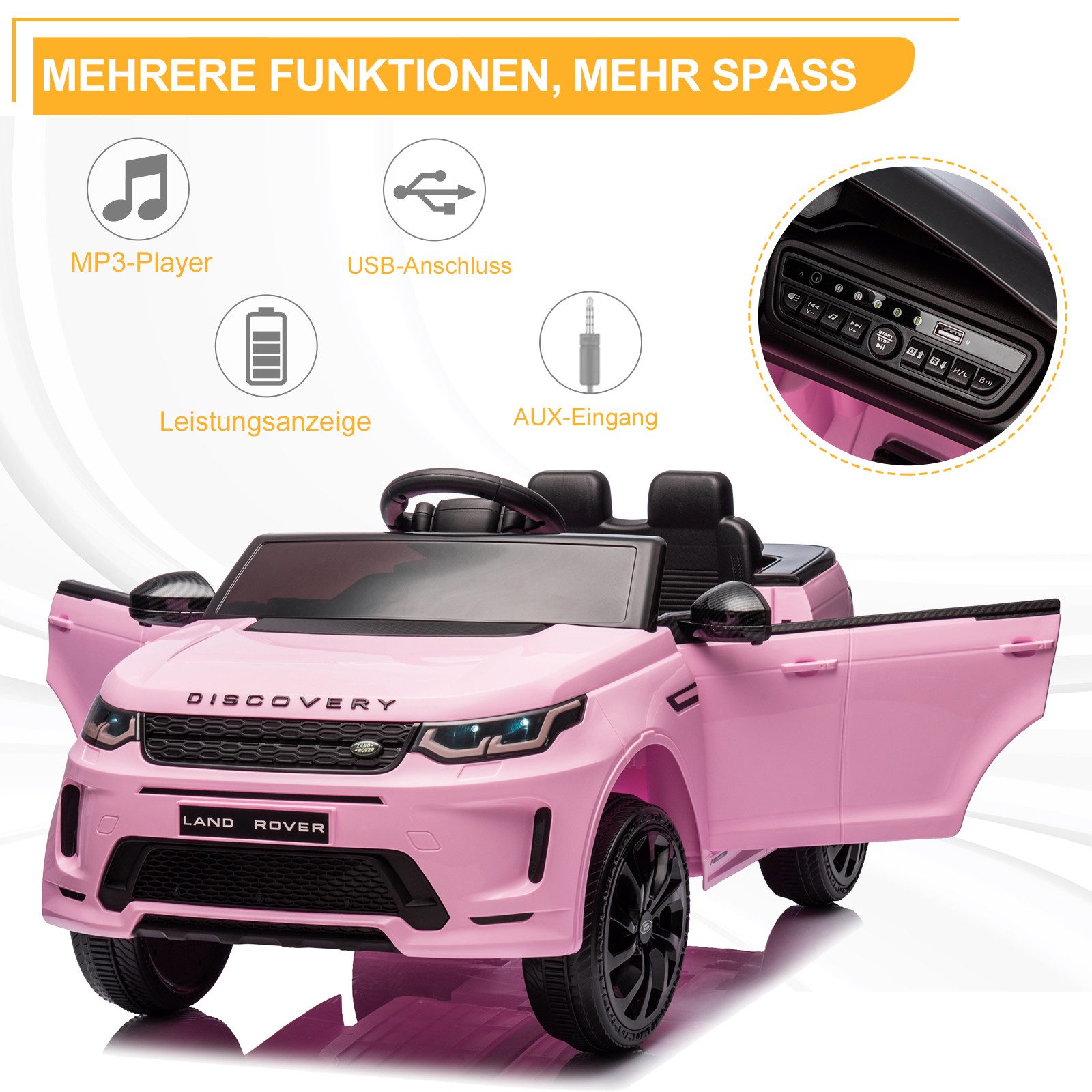 LALAHO Elektro-Kinderauto LAND ROVER Discovery Sport Elektroauto Kinderauto, mit 2,4G Fernbedienung, LED Scheinwerfer, MP3, Hupe und Musik