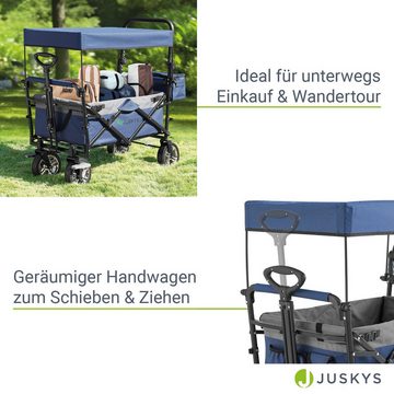 Juskys Bollerwagen, bis 120 kg belastbar, mit Dach & Tasche, Transportwagen faltbar