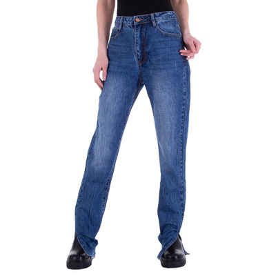 Ital-Design Straight-Jeans Damen Freizeit Jeansstoff Straight Leg Jeans in Blau