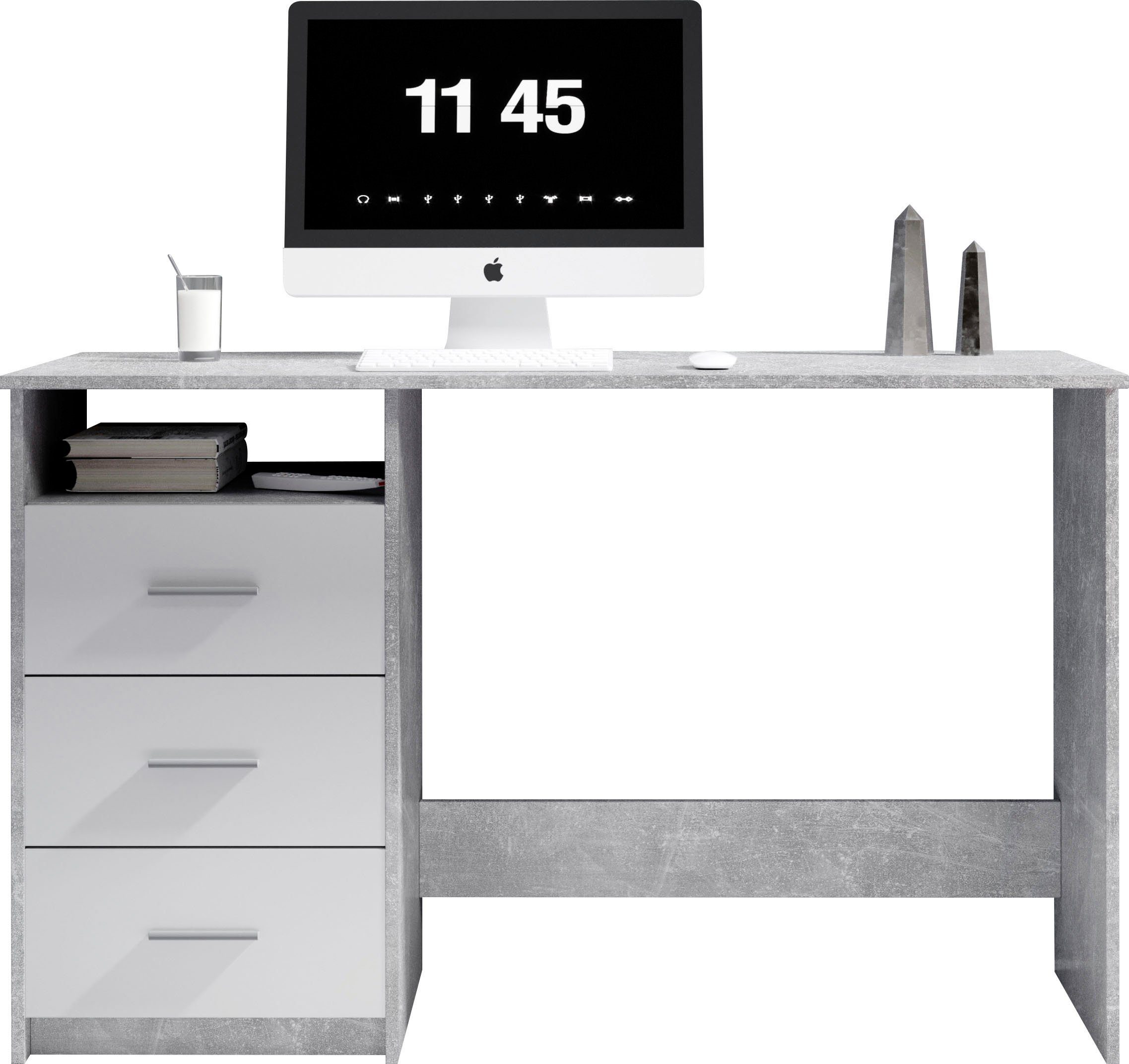 Rechts Schreibtisch oder links Adria, beton/weiß abschließbar, Schubkasten OFFICE montierbar Schubkästen mit BEGA