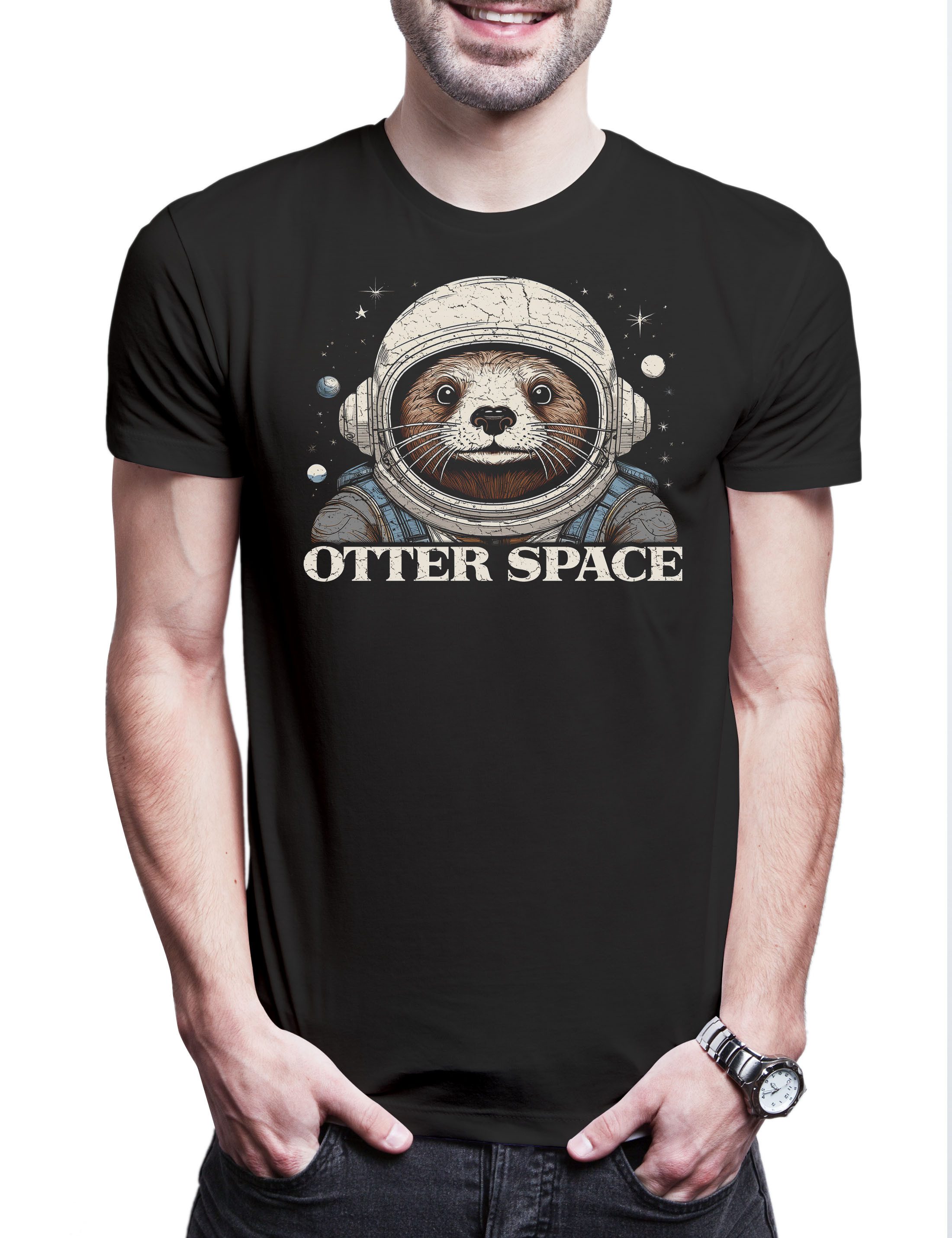 Print-Shirt Otter Space C Herren T-Shirt Wildlife lontra Nutria Fischotter Outer